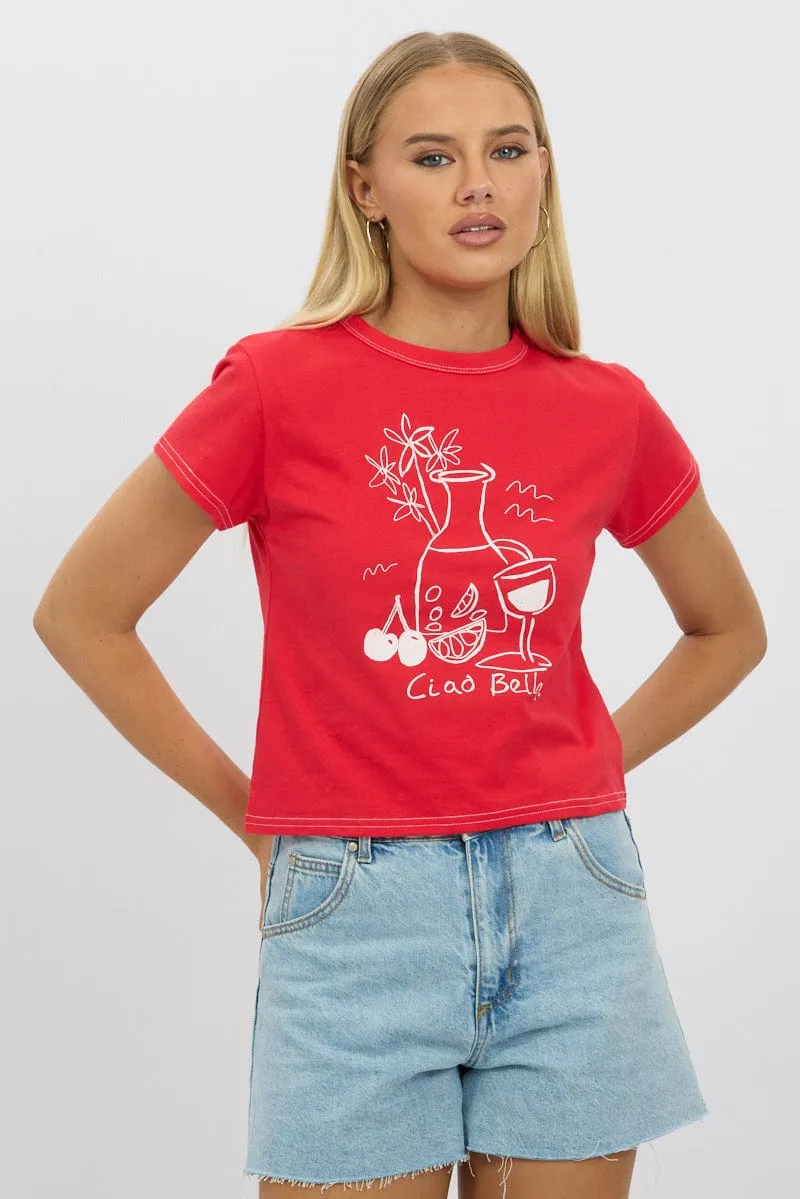 Red Graphic Tee Short Sleeve