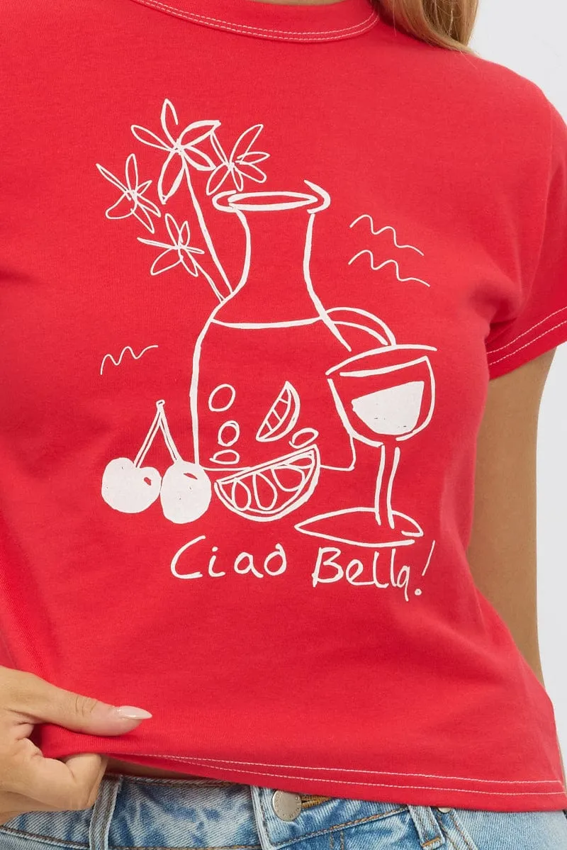 Red Graphic Tee Short Sleeve