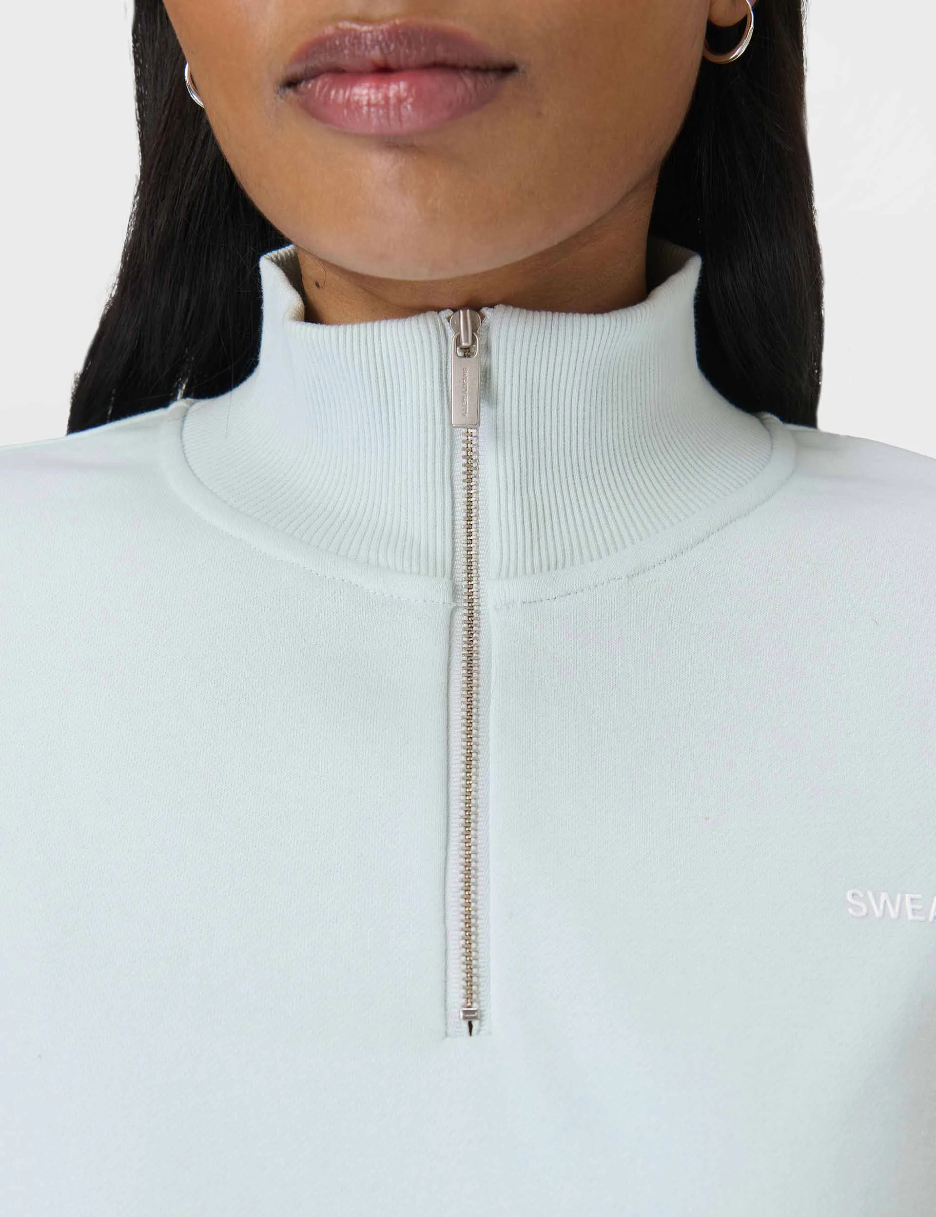 Revive Crop Half Zip - Day Break Blue Lily White