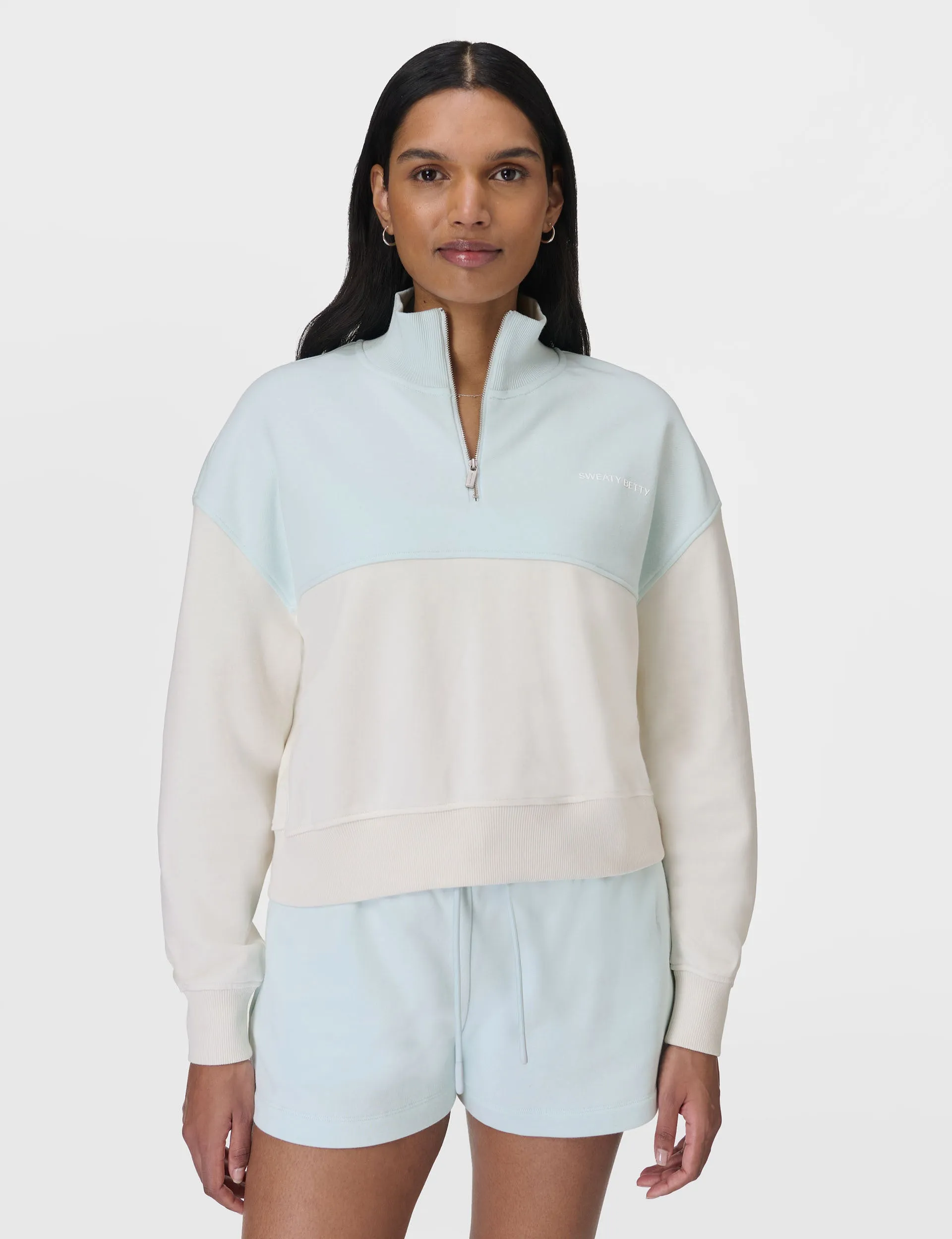 Revive Crop Half Zip - Day Break Blue Lily White