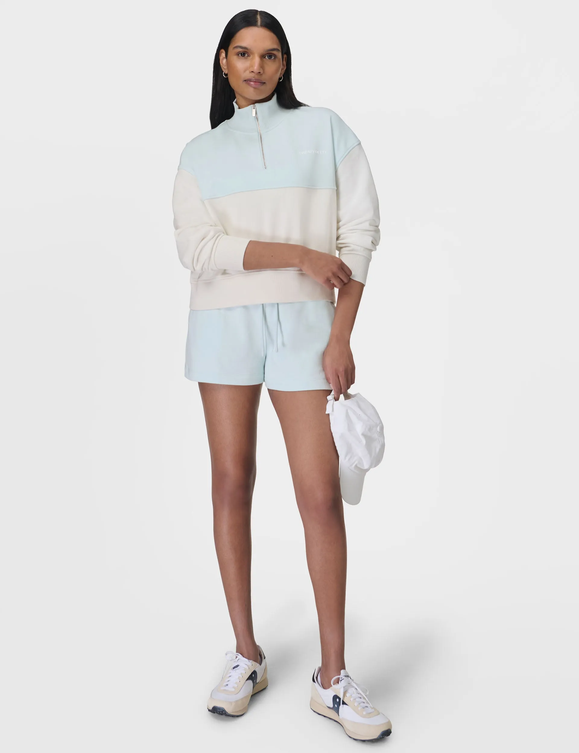 Revive Crop Half Zip - Day Break Blue Lily White