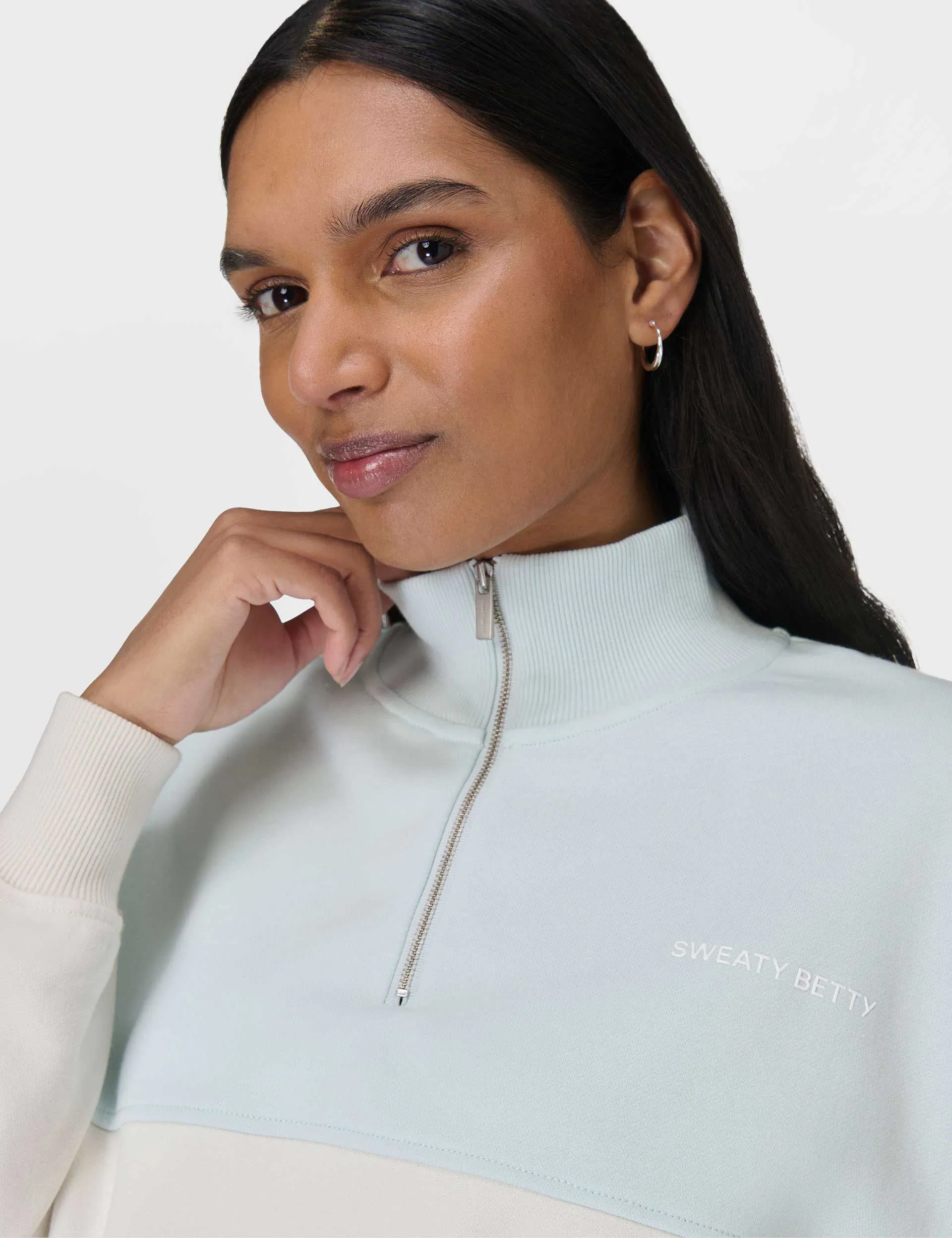 Revive Crop Half Zip - Day Break Blue Lily White