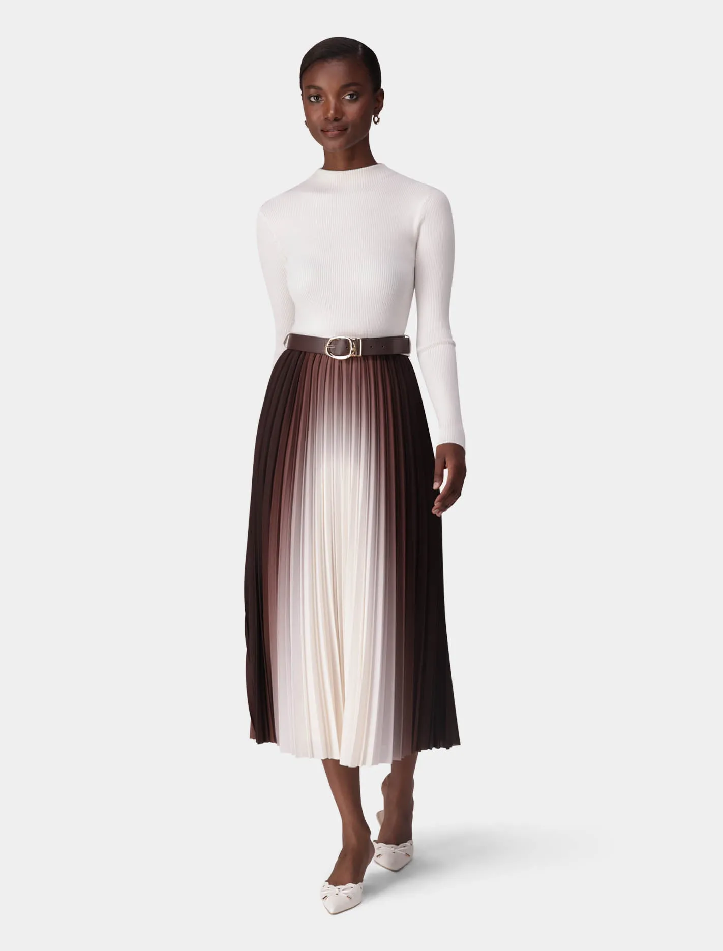 Riley Placement Ombre Pleat Midi Dress