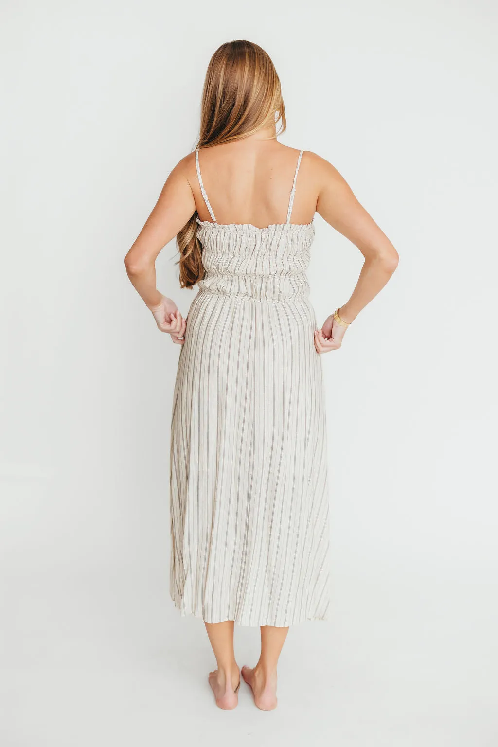 Riley Striped Linen Midi Dress in Ivory