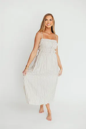 Riley Striped Linen Midi Dress in Ivory