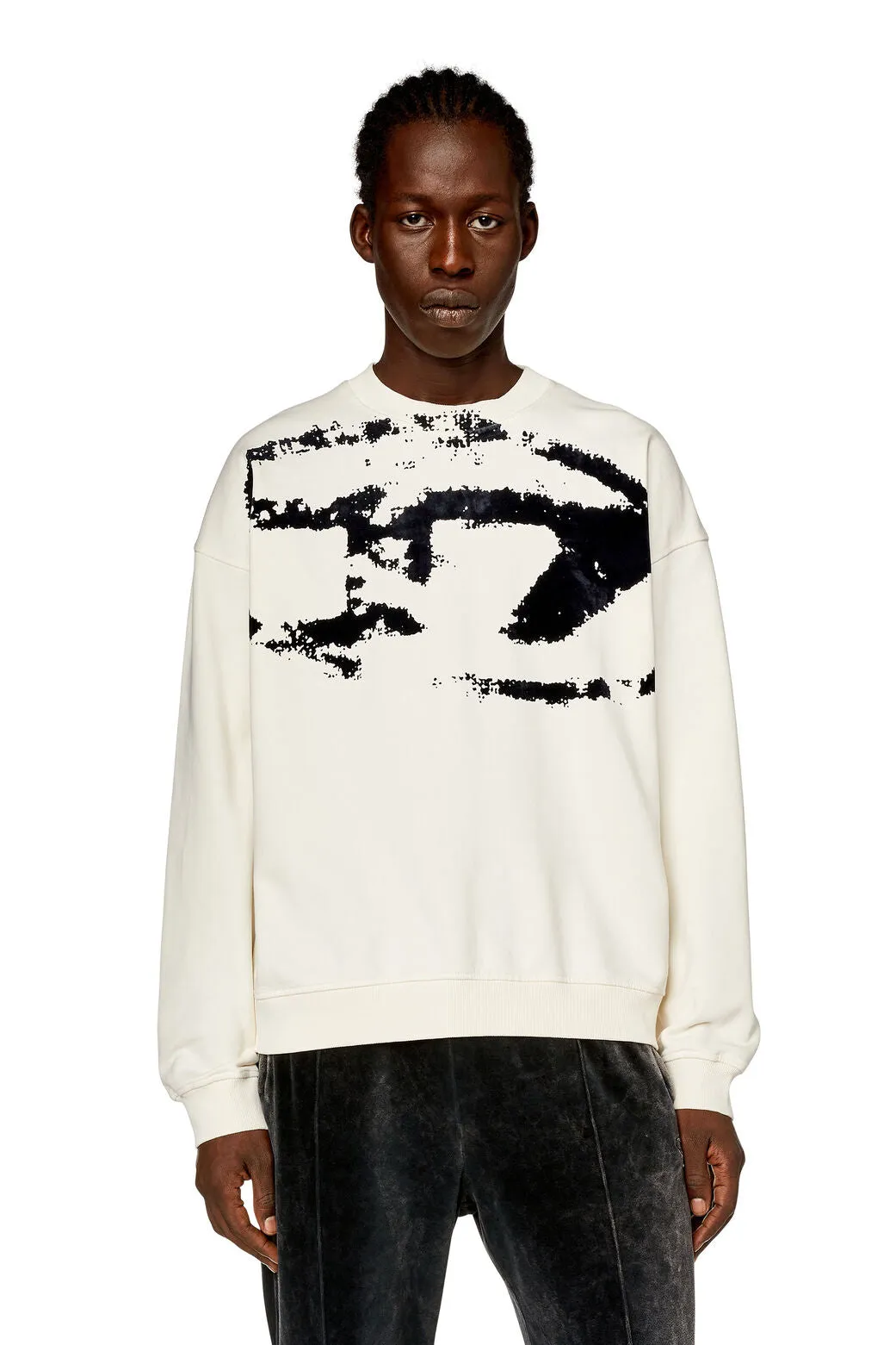 S-Boxt-N5 Sweatshirt with distressed flocked logo Off White/Blue