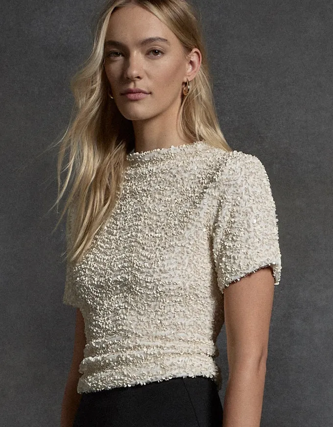 Sacha Top Ivory Sequinned Velvet - Australian Made