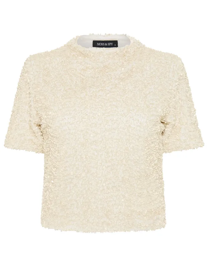Sacha Top Ivory Sequinned Velvet - Australian Made