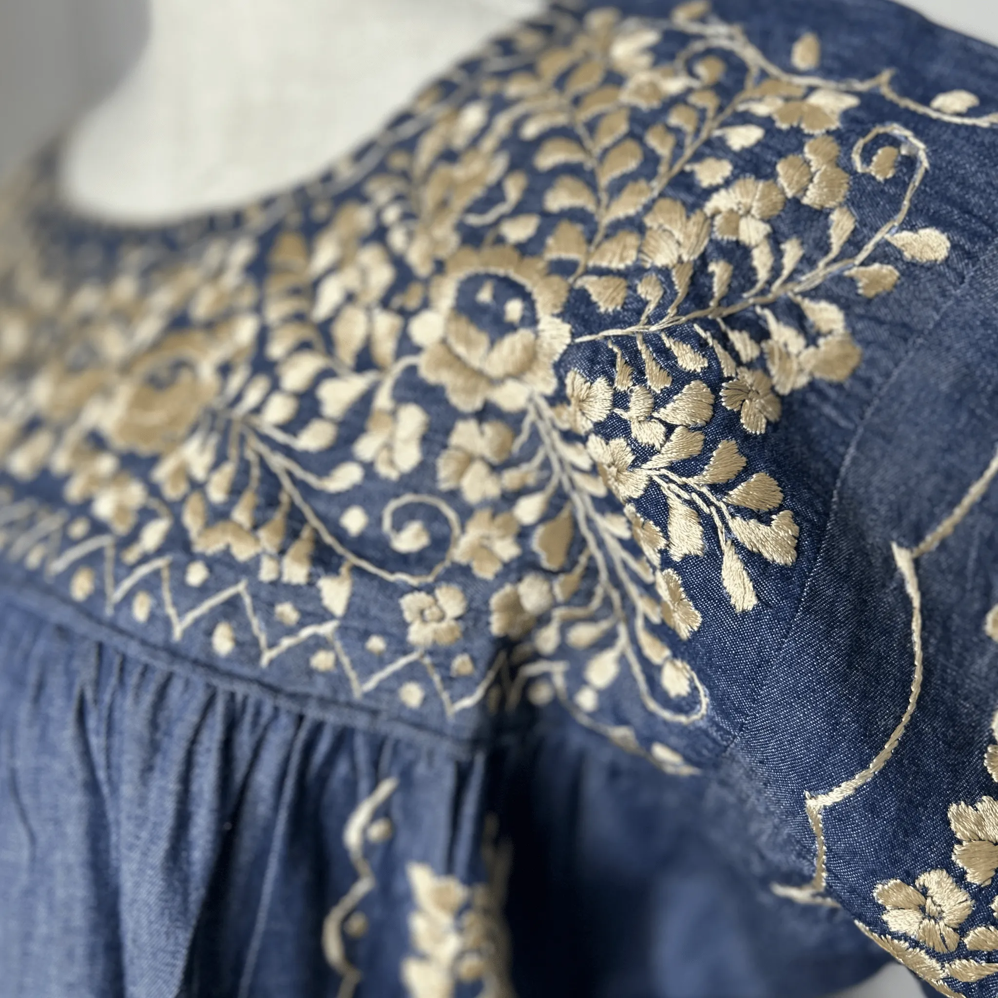 San Antonino Mexican Denim Blouse - Sandrita Gold