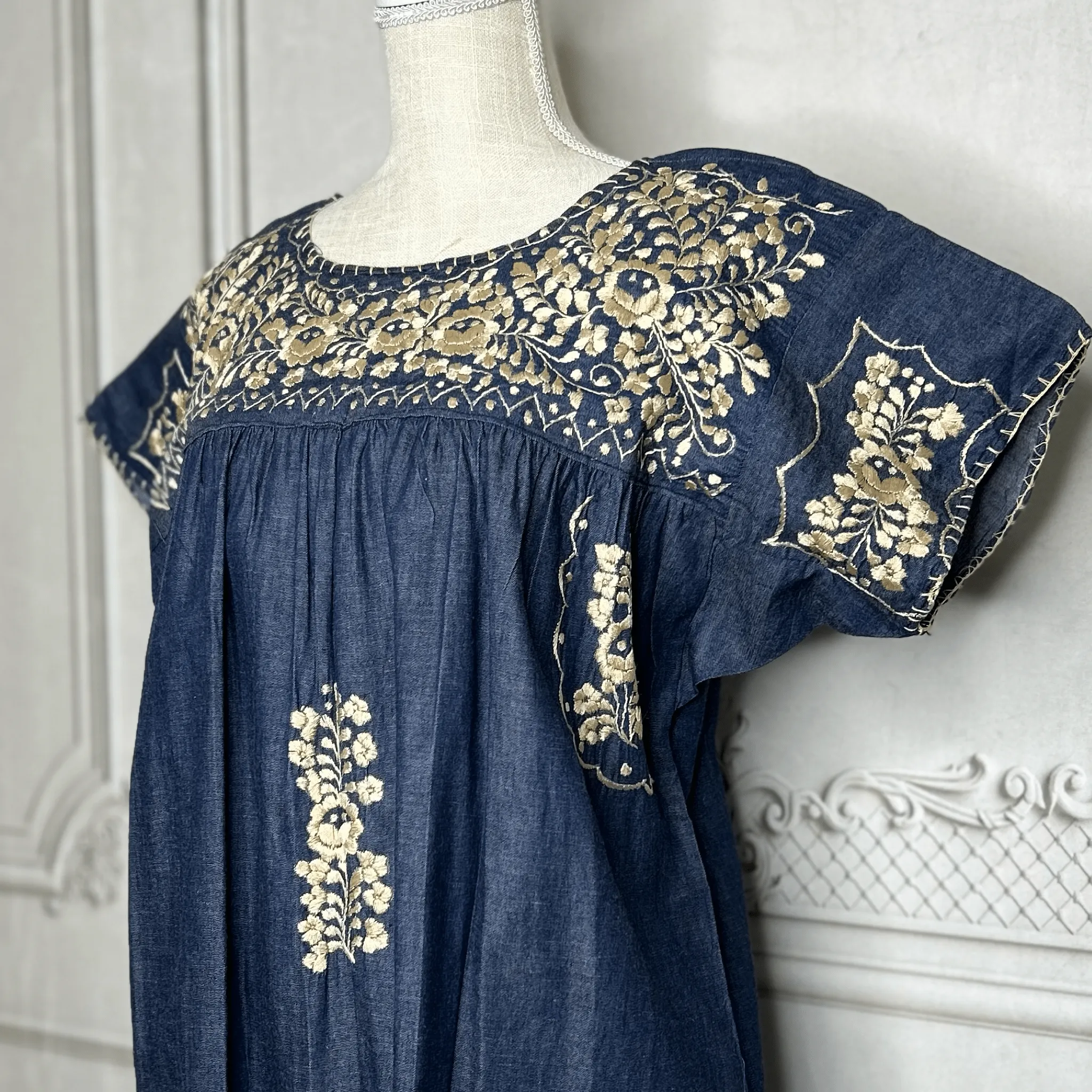 San Antonino Mexican Denim Blouse - Sandrita Gold