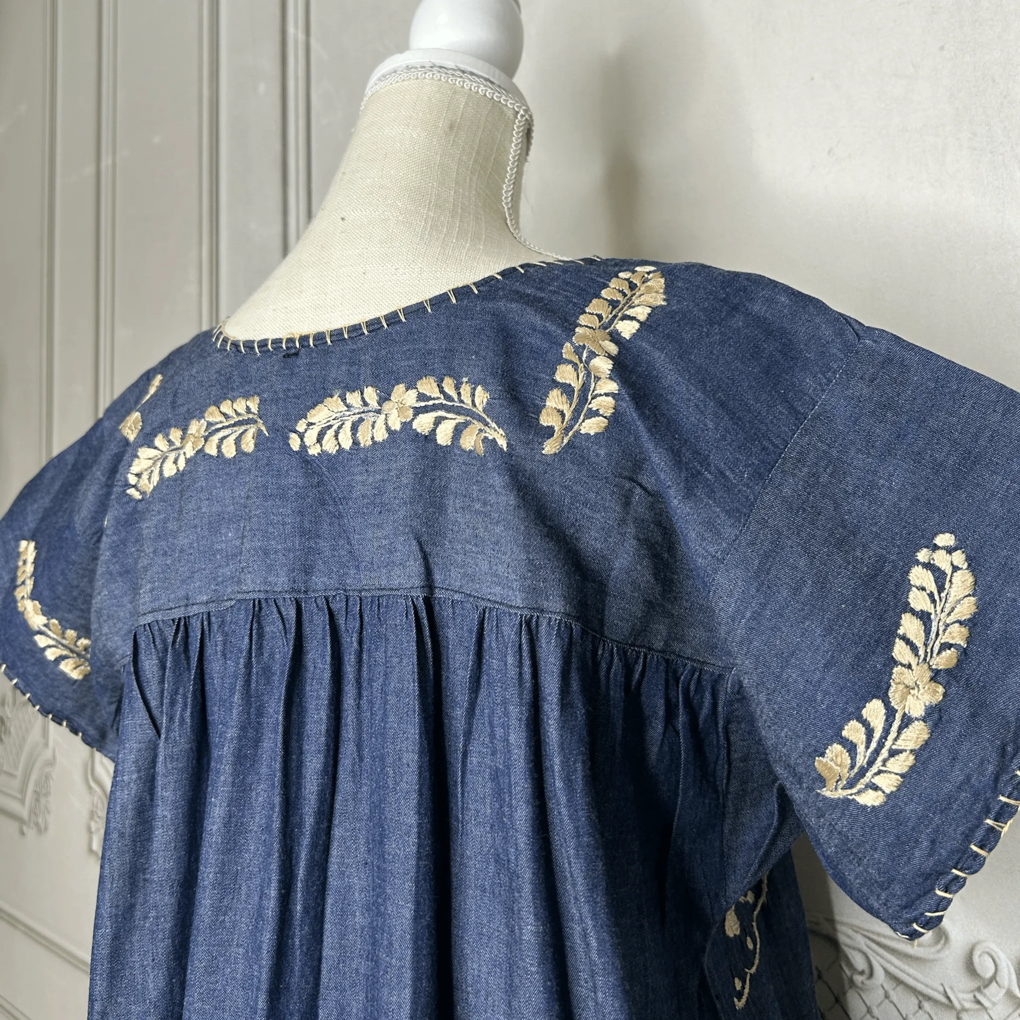 San Antonino Mexican Denim Blouse - Sandrita Gold