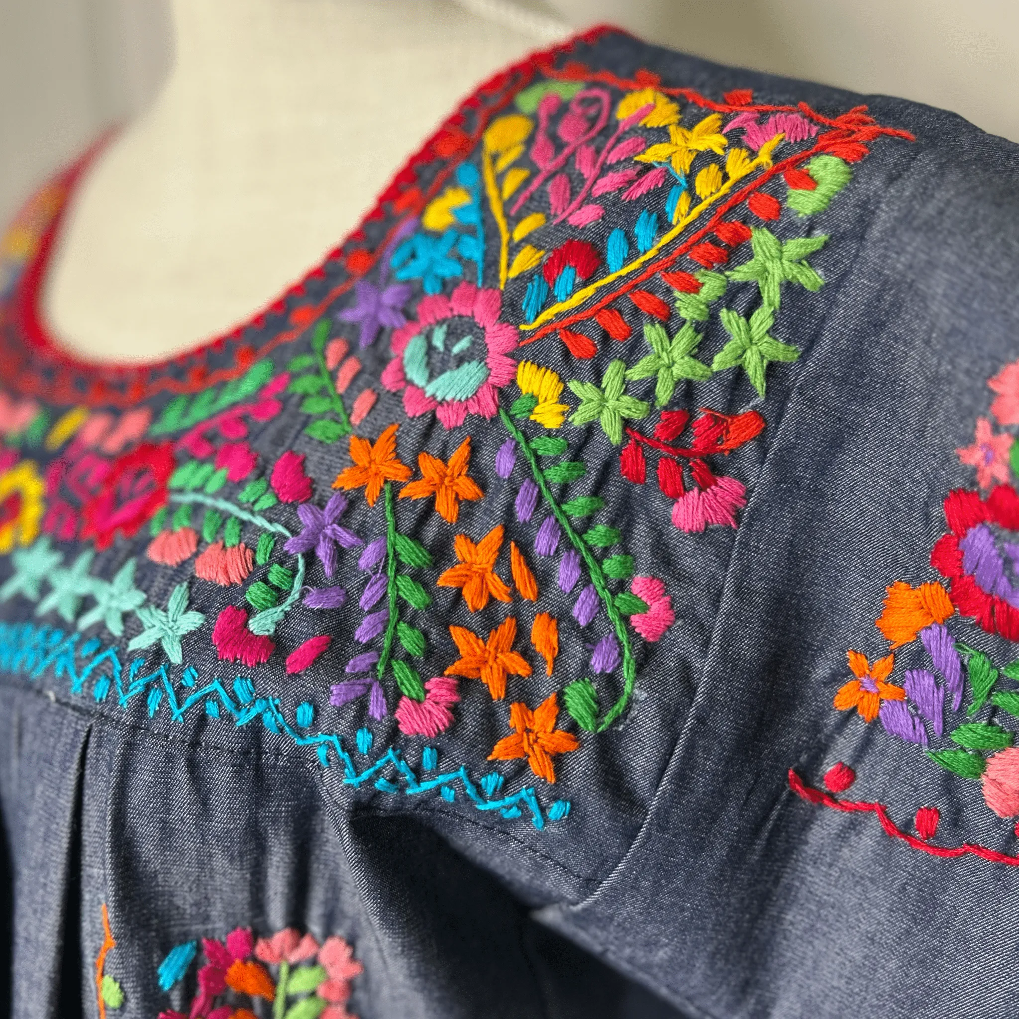 San Antonino Mexican Denim Blouse - Sandrita Multi
