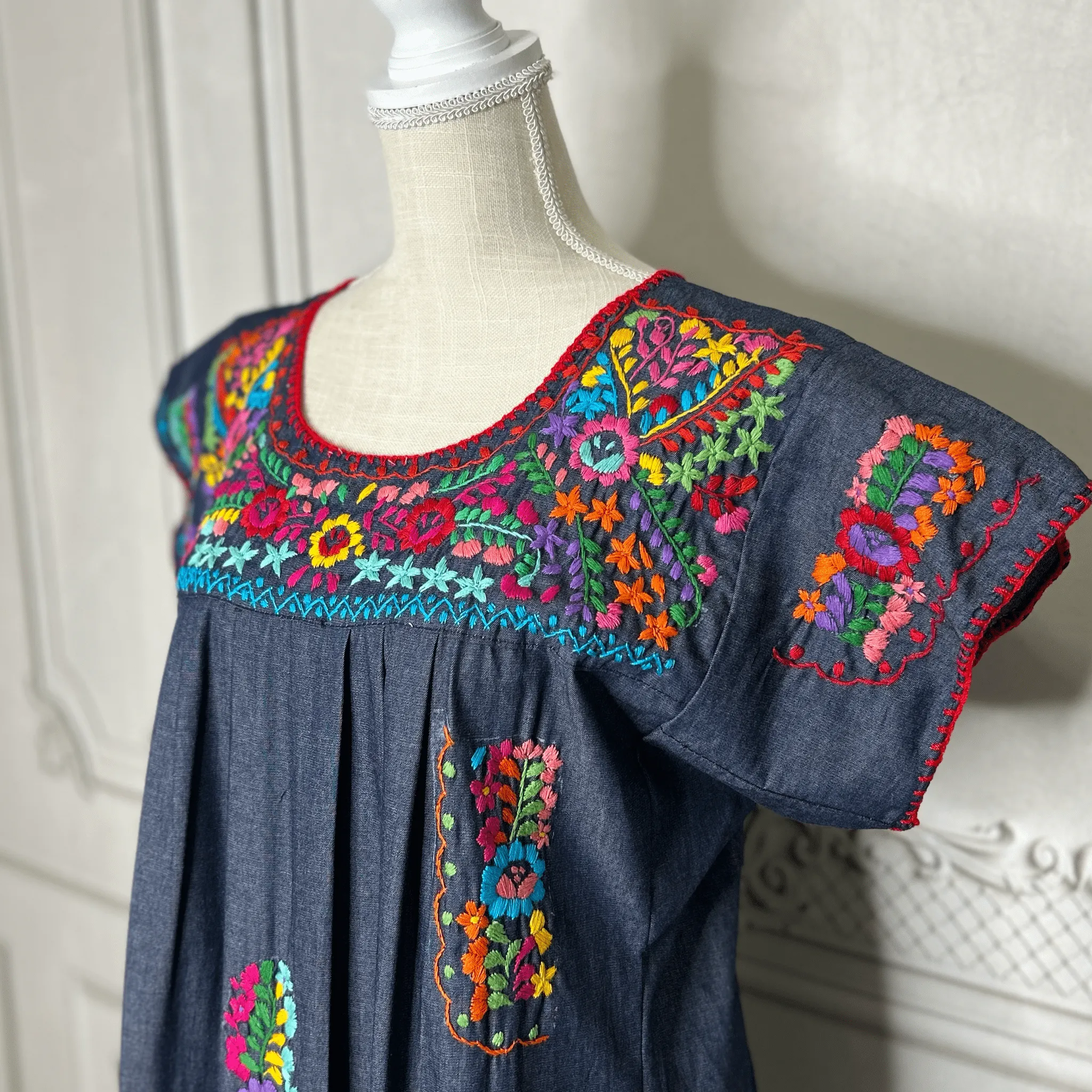 San Antonino Mexican Denim Blouse - Sandrita Multi