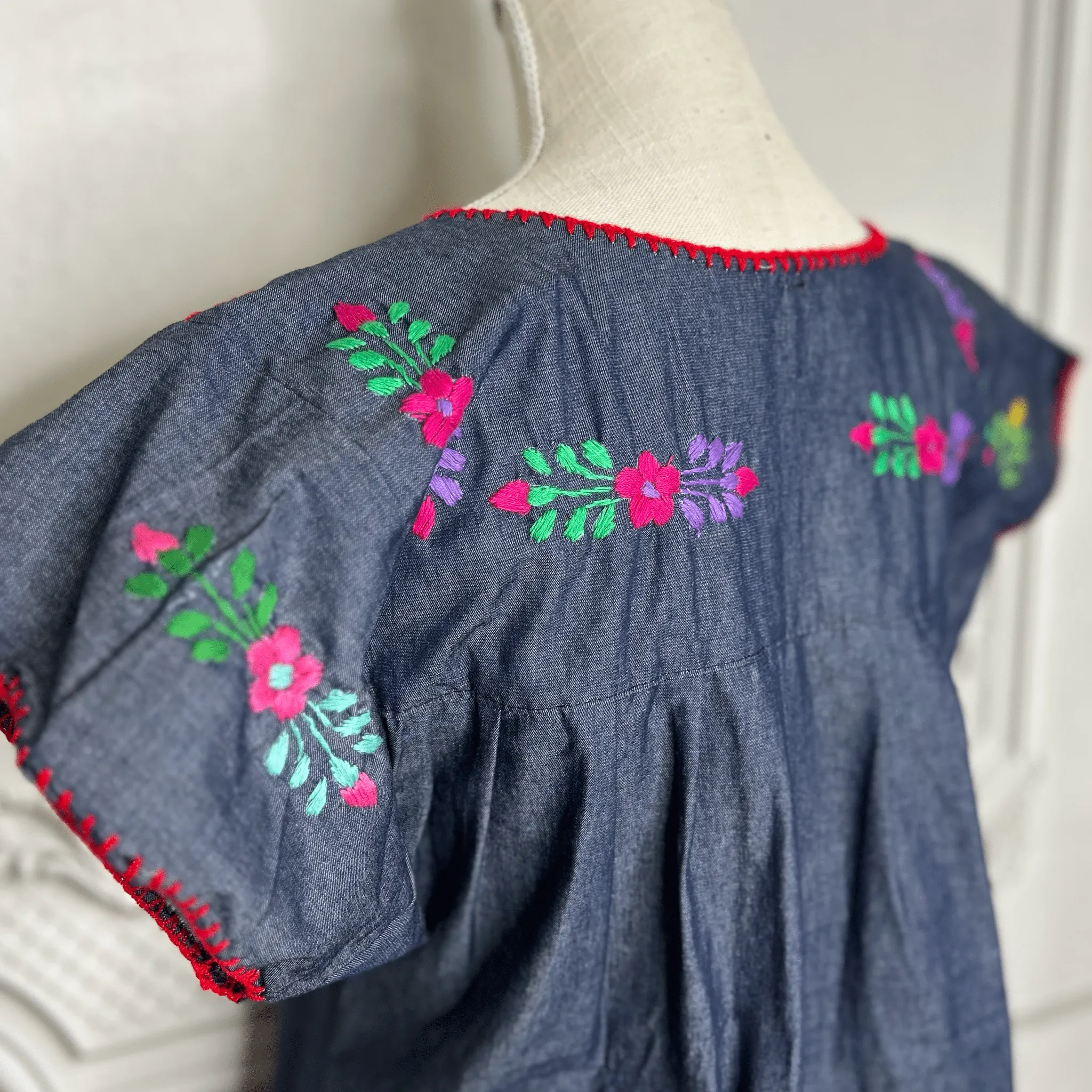 San Antonino Mexican Denim Blouse - Sandrita Multi