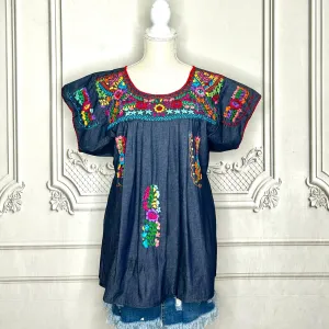 San Antonino Mexican Denim Blouse - Sandrita Multi