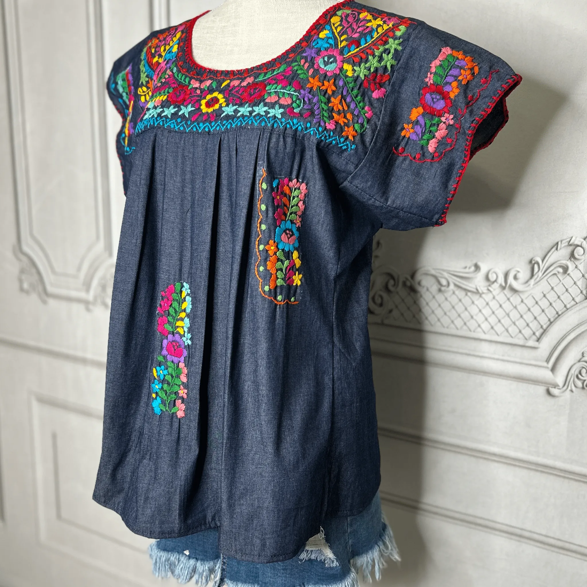 San Antonino Mexican Denim Blouse - Sandrita Multi