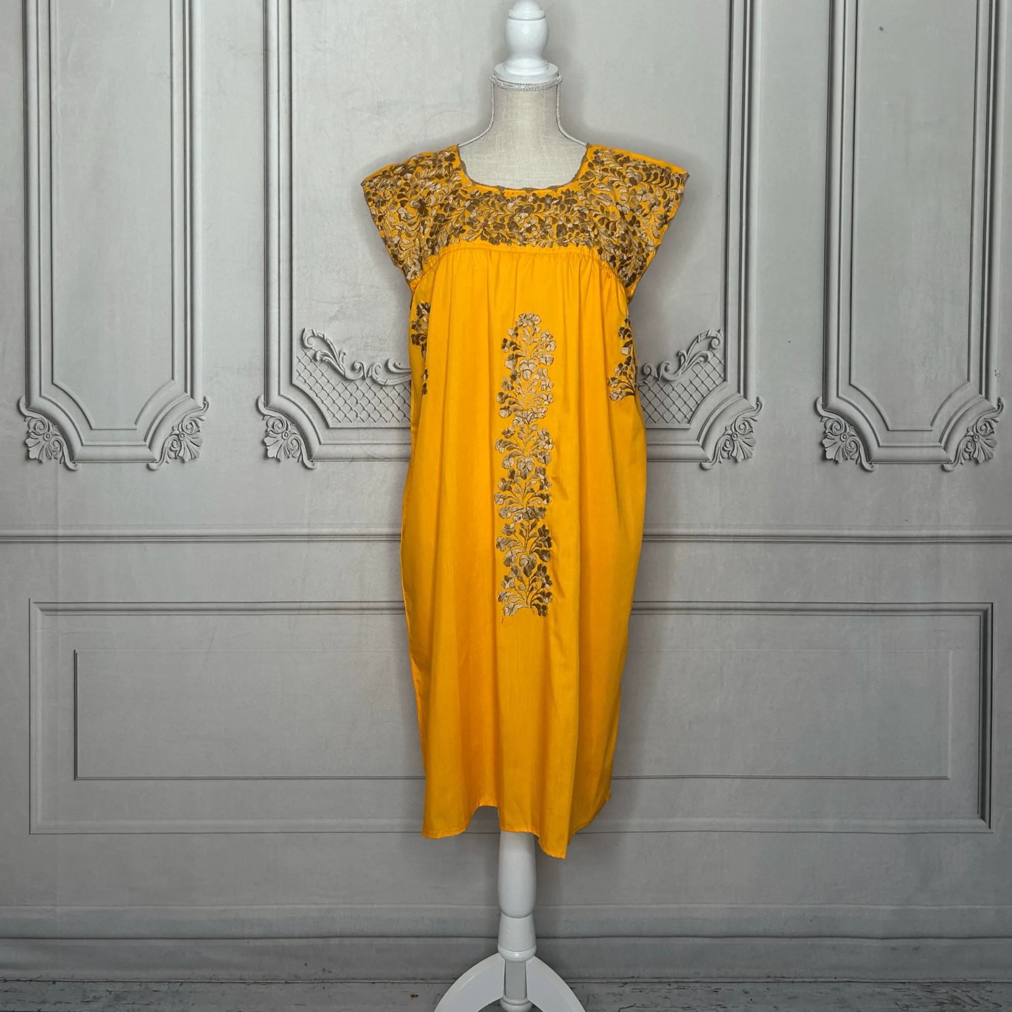 San Antonino Mexican Sleeveless Dress - Gold