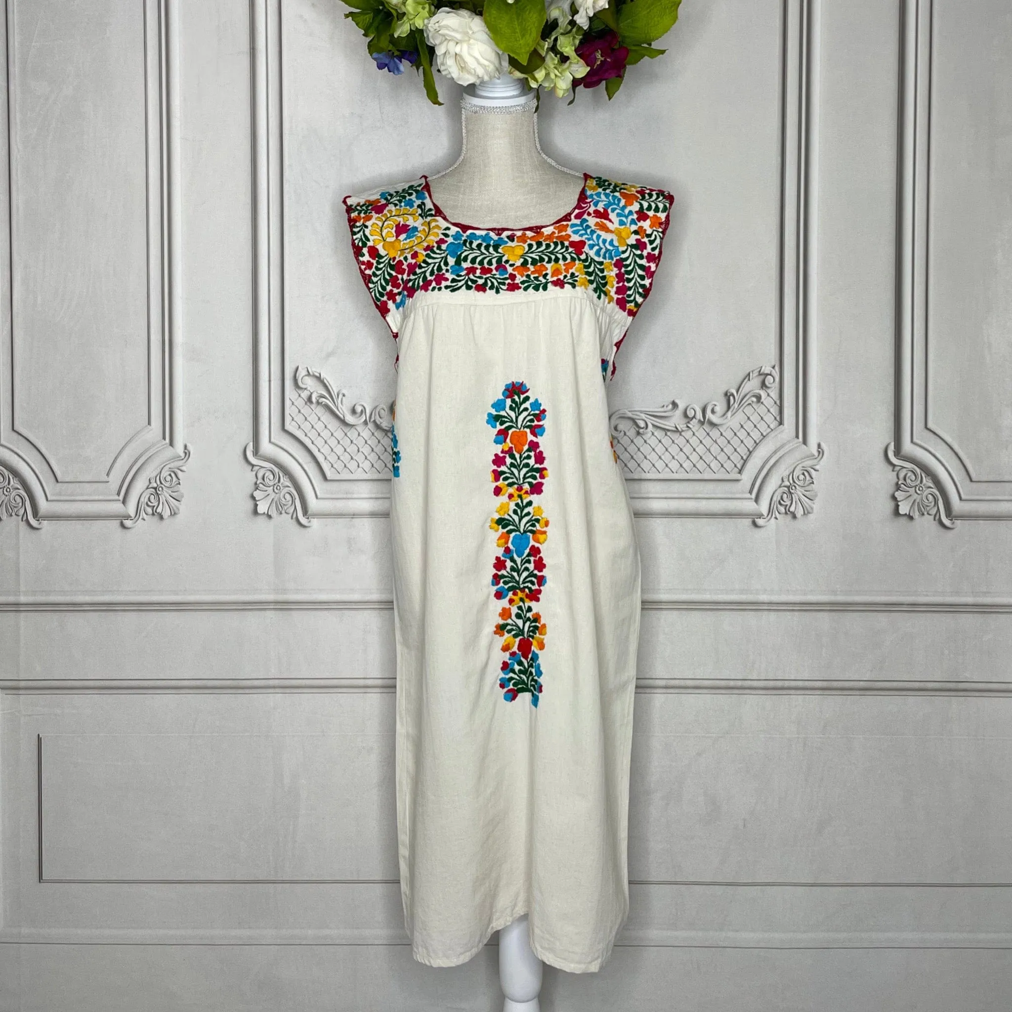 San Antonino Mexican Sleeveless Dress in Manta - Multi
