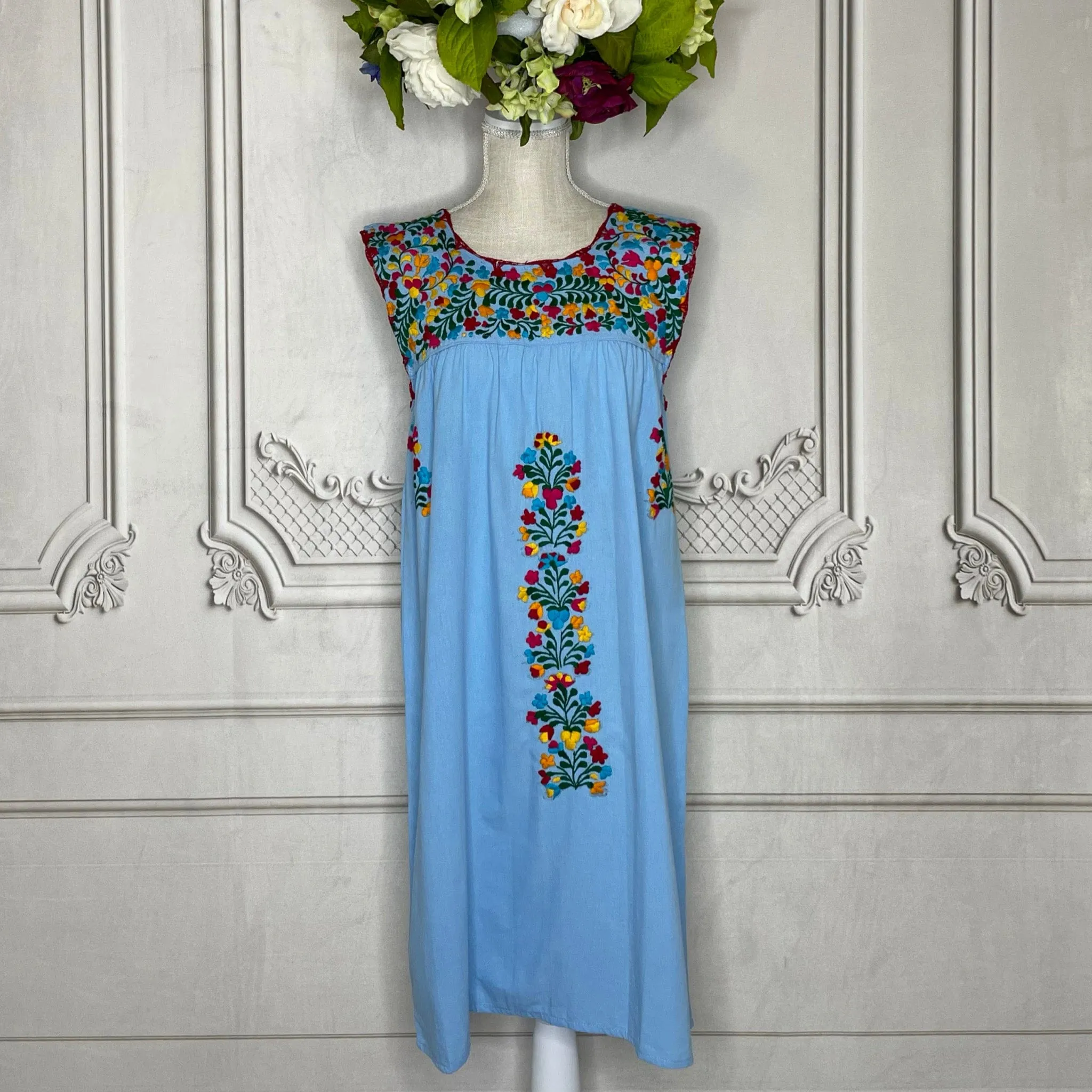San Antonino Mexican Sleeveless Dress in Manta - Multi
