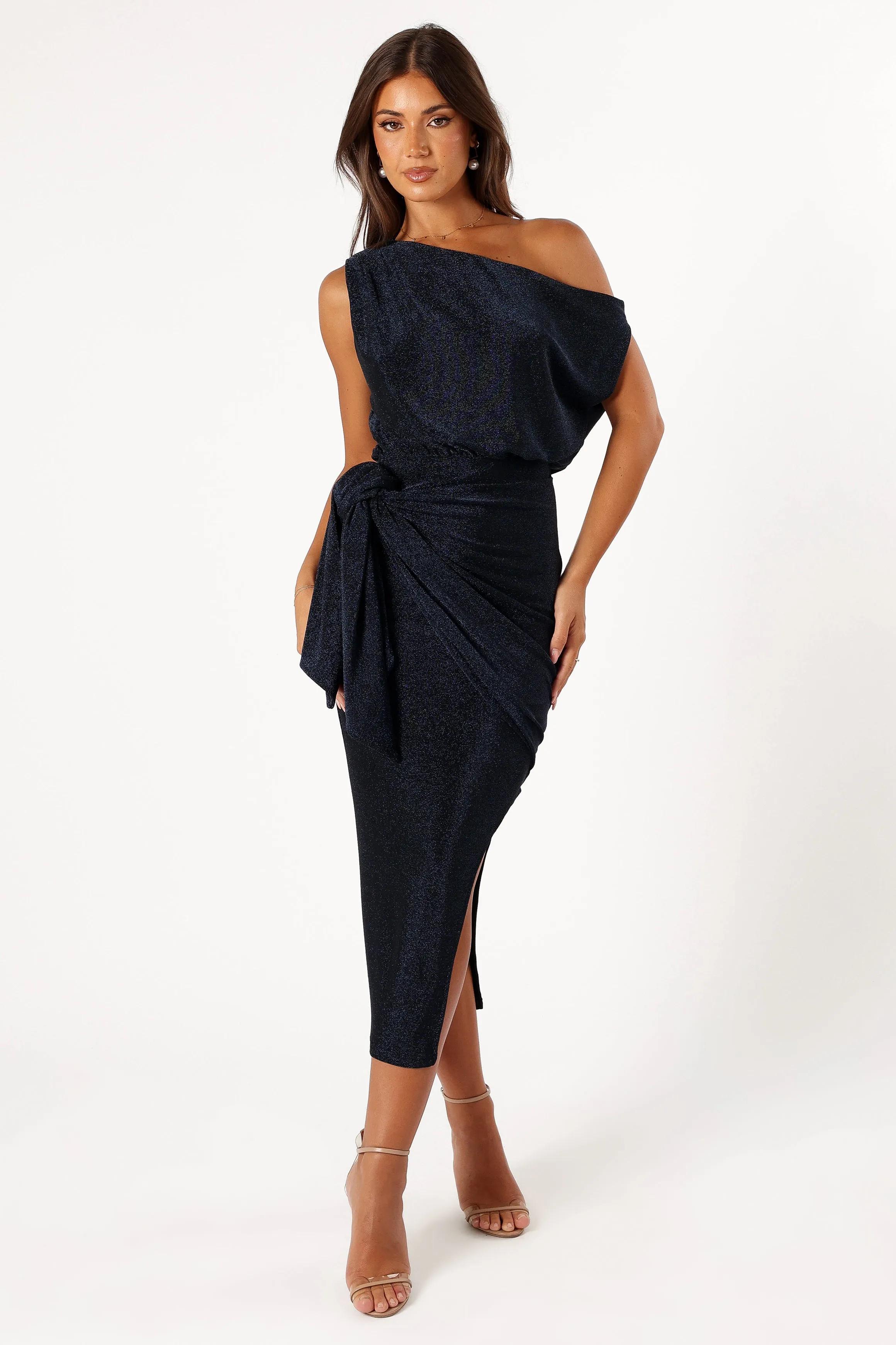 Santiago Off Shoulder Midi Dress - Navy