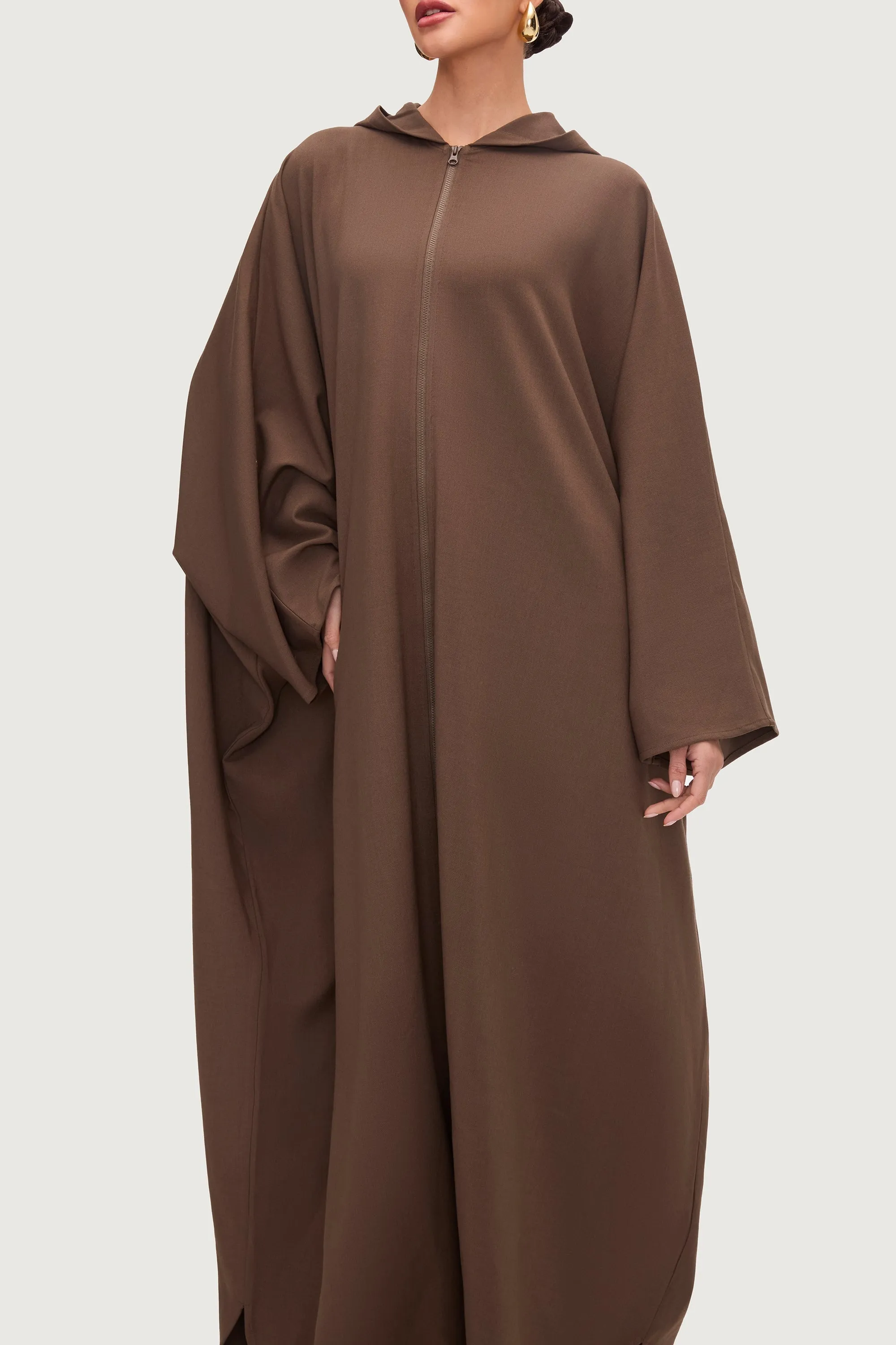 Saria Hooded Zip Front Kaftan Dress - Desert Palm