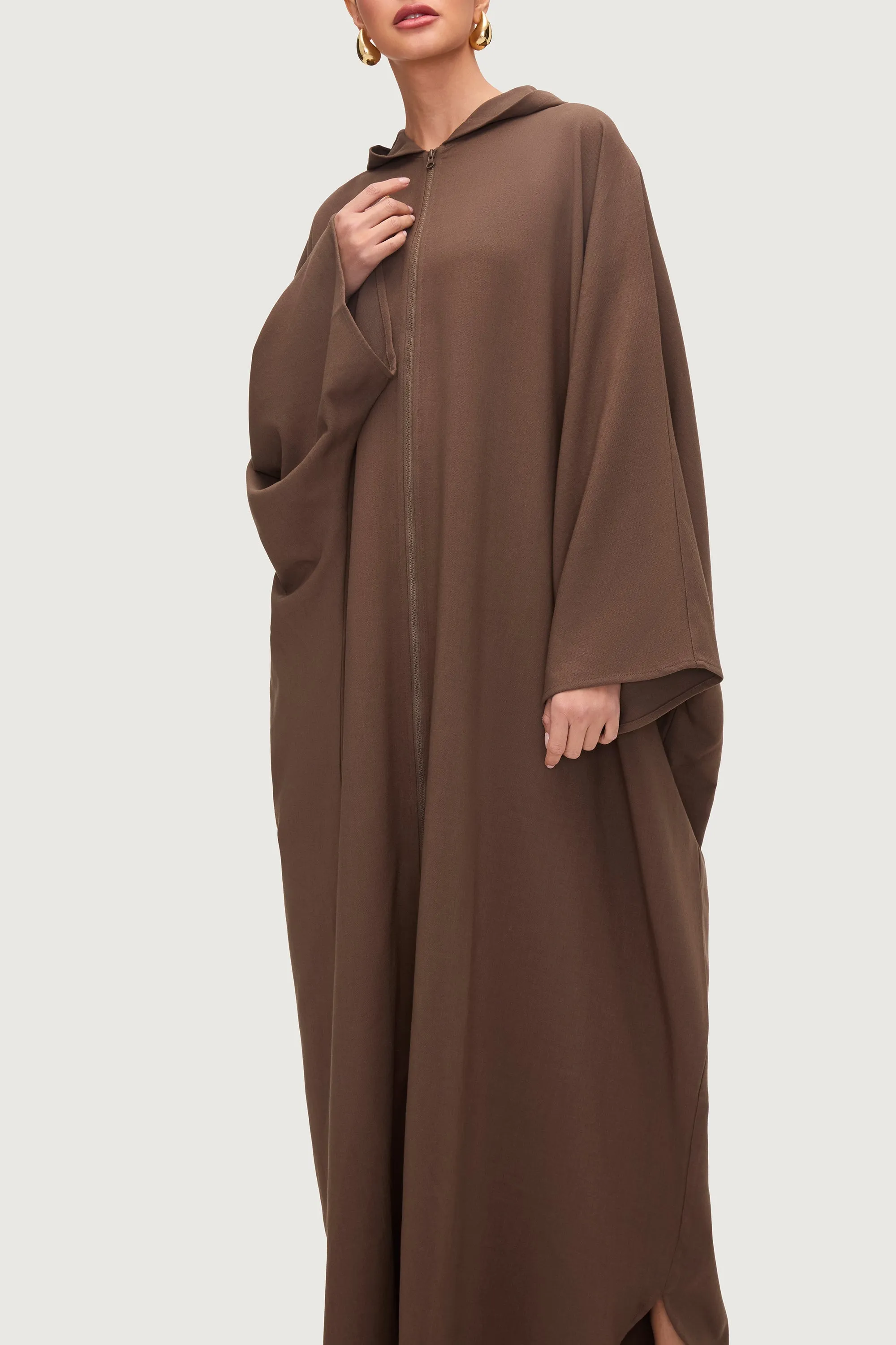 Saria Hooded Zip Front Kaftan Dress - Desert Palm