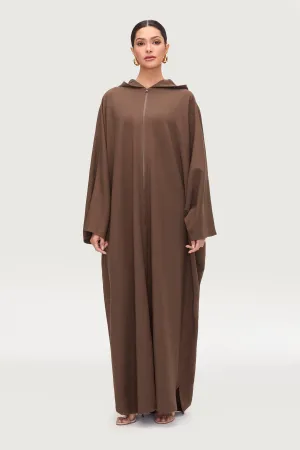 Saria Hooded Zip Front Kaftan Dress - Desert Palm