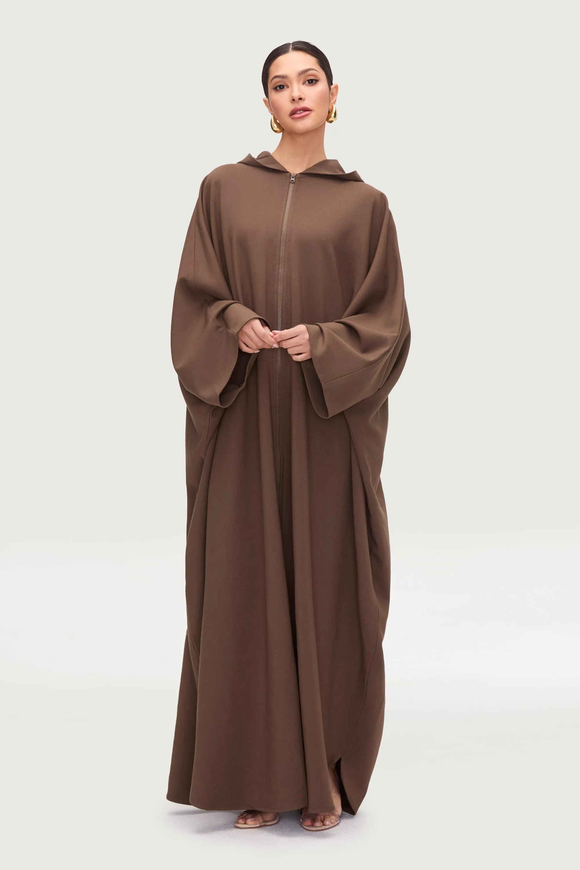 Saria Hooded Zip Front Kaftan Dress - Desert Palm