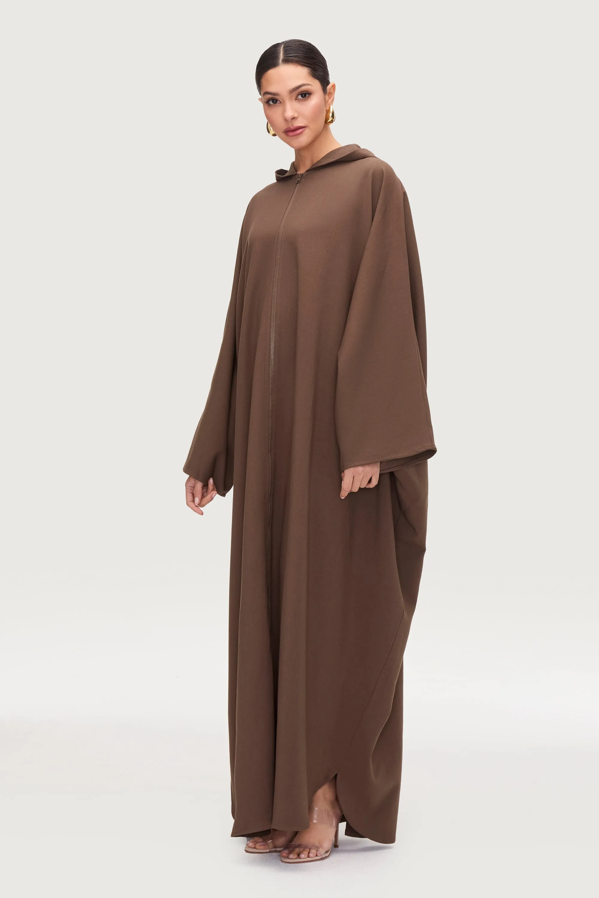Saria Hooded Zip Front Kaftan Dress - Desert Palm