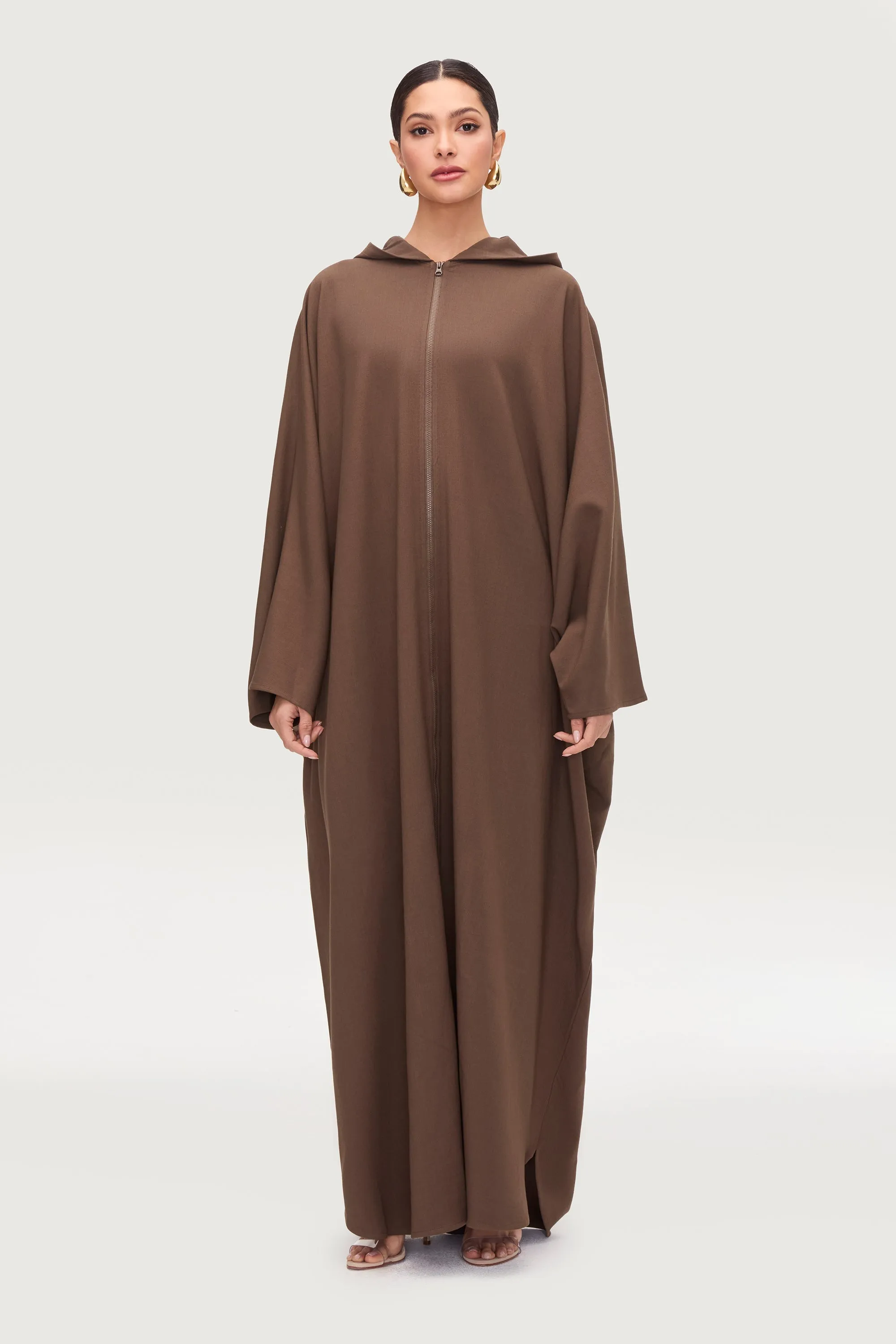Saria Hooded Zip Front Kaftan Dress - Desert Palm