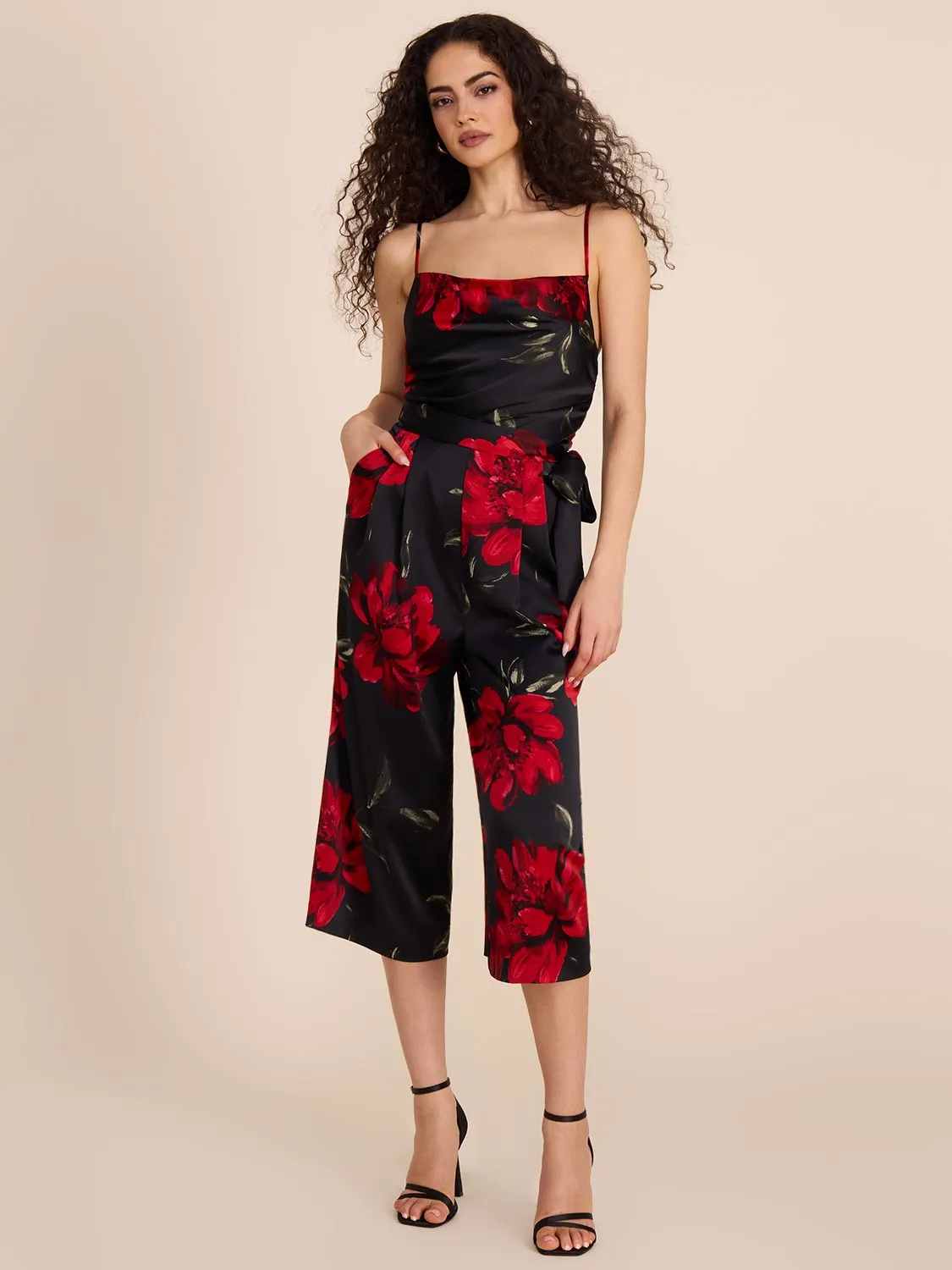 Satin Floral Culotte Jumpsuit