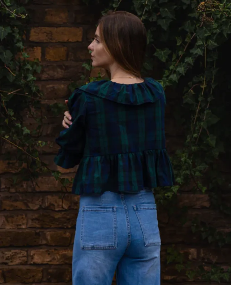 Second Stories Reversible Ruffle Black Watch Tartan Top