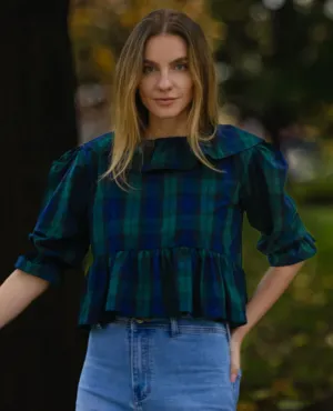 Second Stories Reversible Ruffle Black Watch Tartan Top