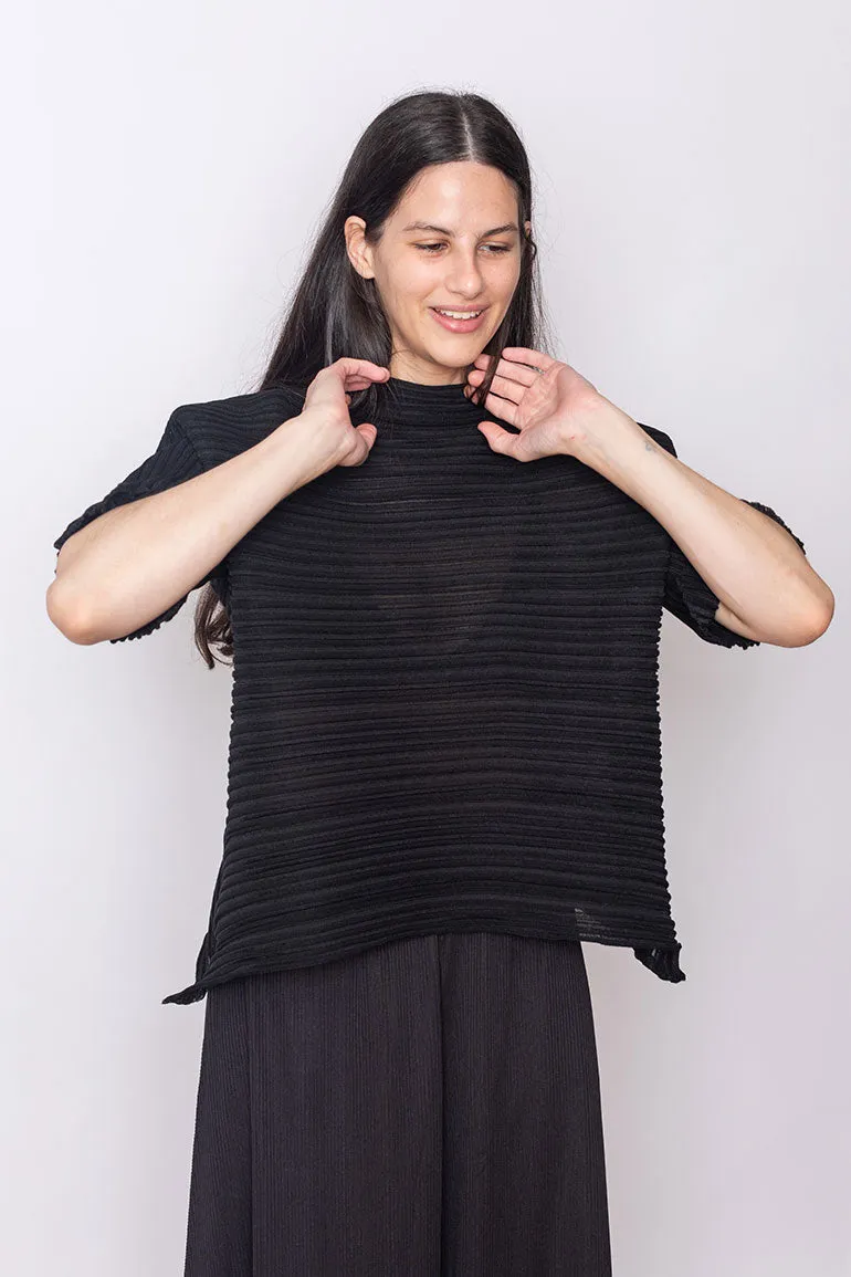 Sheer Bounce Knit Top - Black