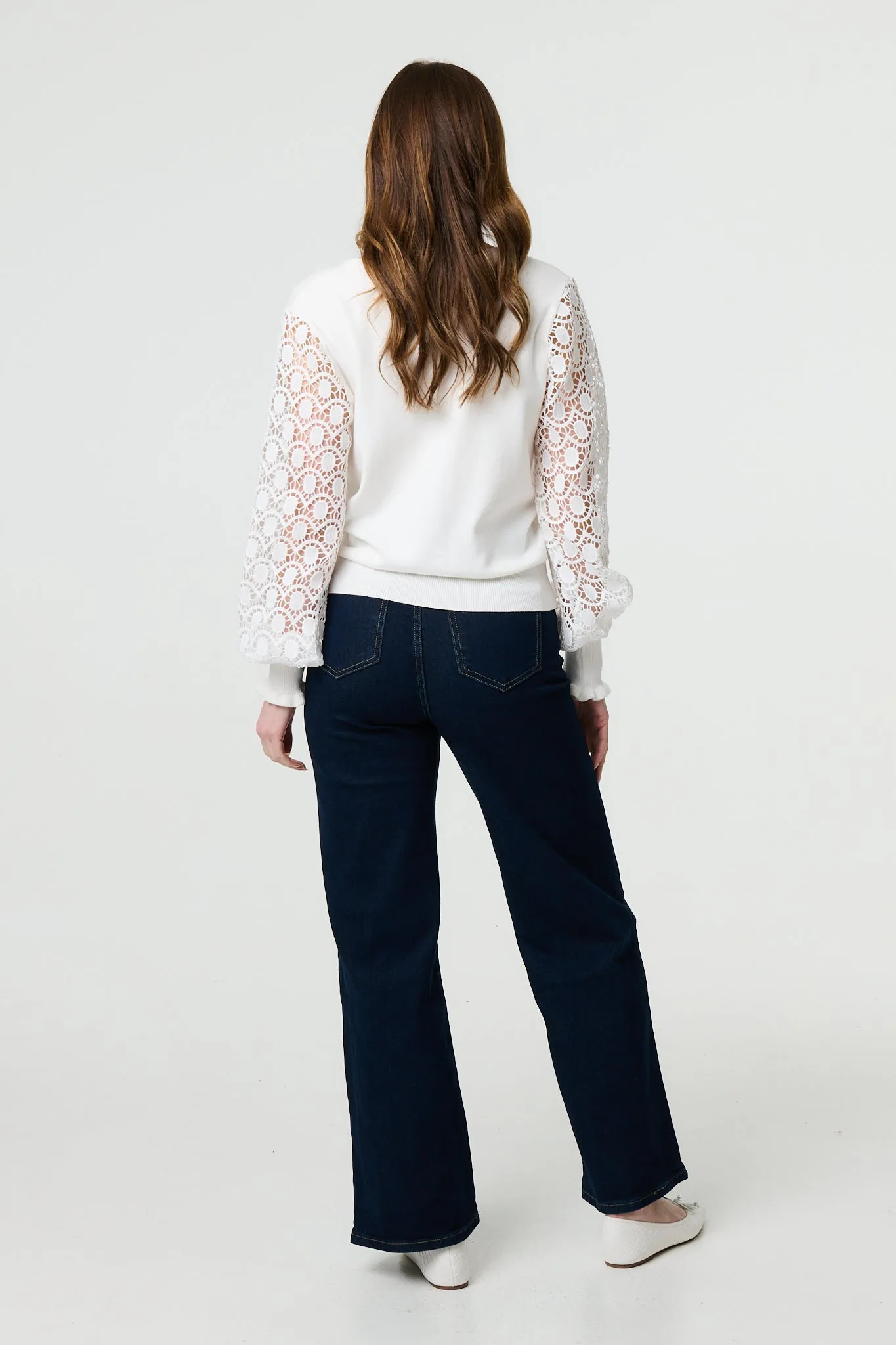 Sheer Lace Sleeve Knitted Jumper