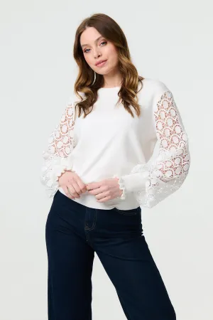 Sheer Lace Sleeve Knitted Jumper
