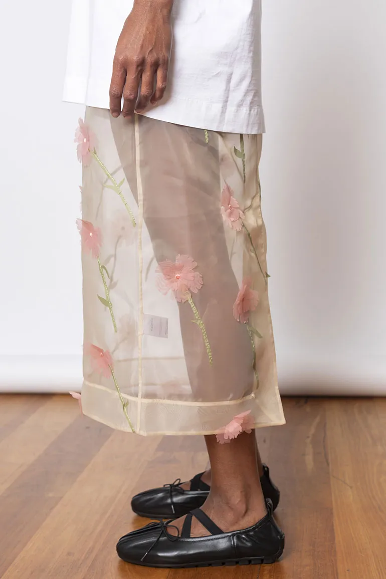 Sheer Organza Pencil Skirt - Nude/Multi