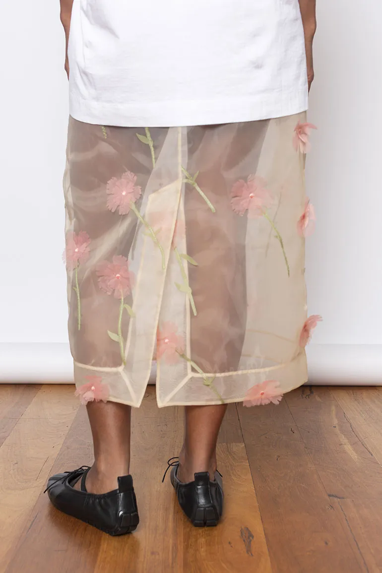 Sheer Organza Pencil Skirt - Nude/Multi