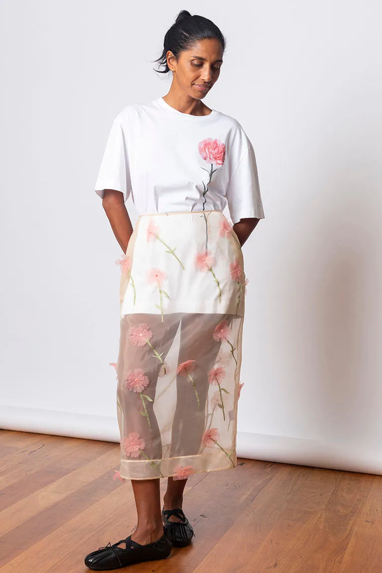 Sheer Organza Pencil Skirt - Nude/Multi