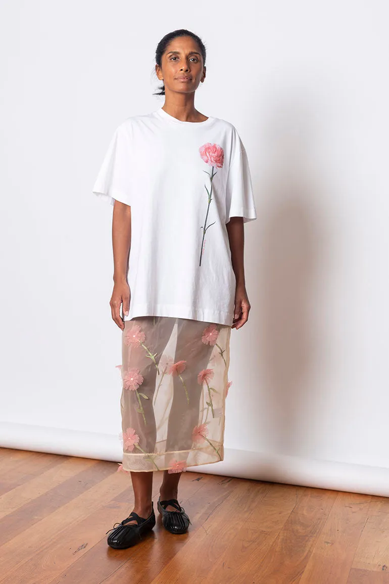 Sheer Organza Pencil Skirt - Nude/Multi