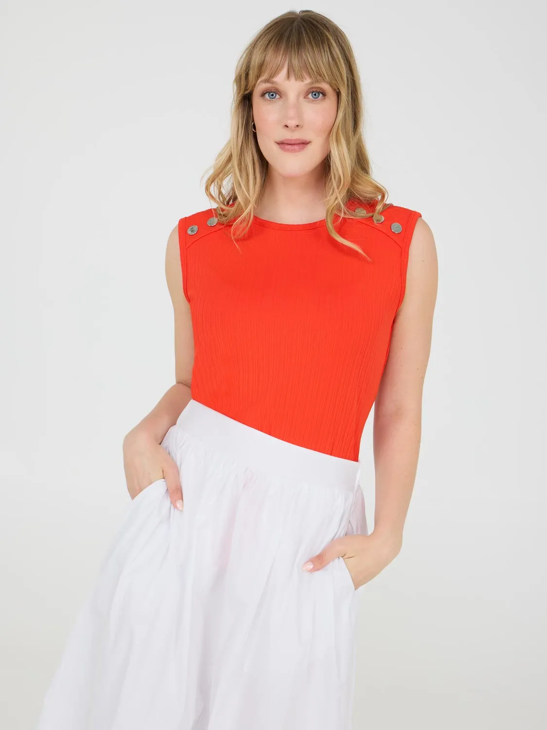 Sleeveless Top With Button Shoulder Details