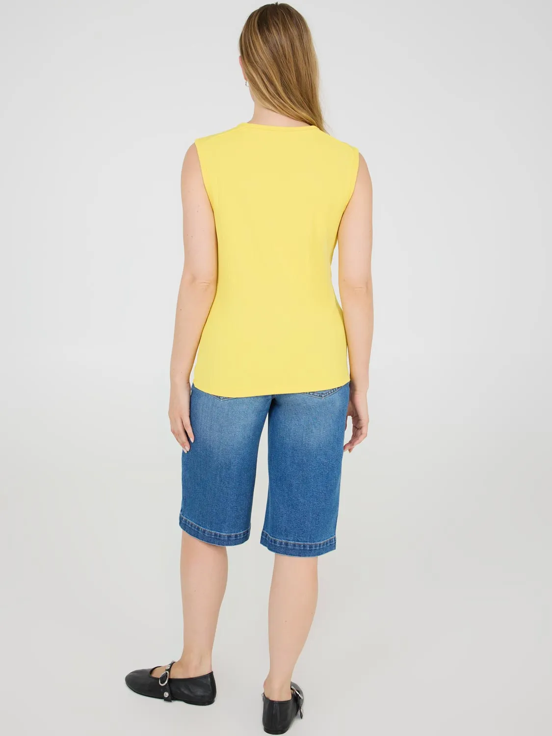Sleeveless Top With Button Shoulder Details