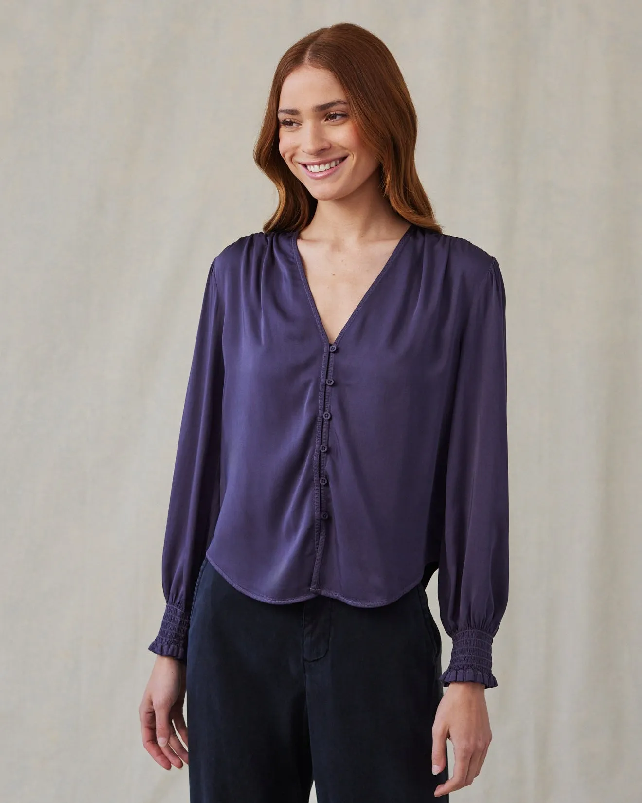 Smocked Cuff Button Down - Galaxy Smoke