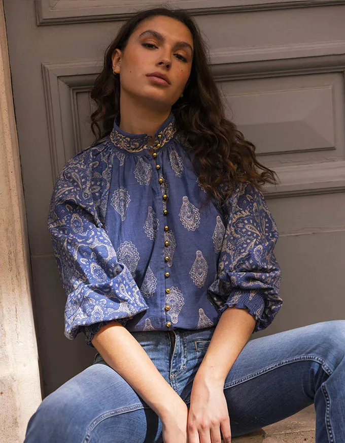 Sofia Blouse Blue Paisley