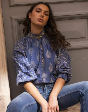 Sofia Blouse Blue Paisley
