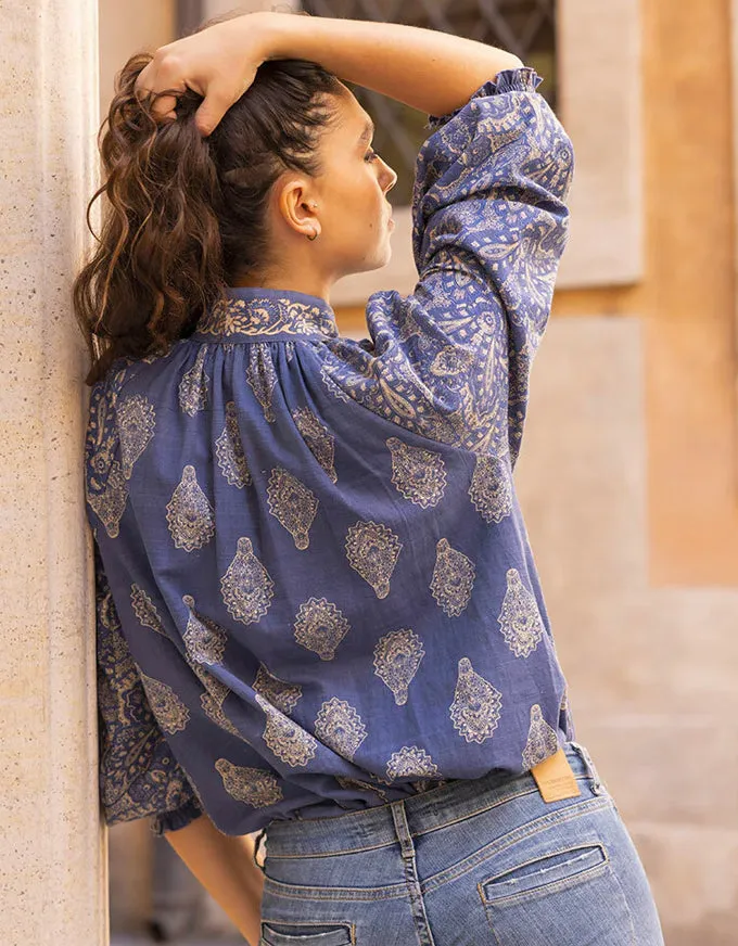 Sofia Blouse Blue Paisley