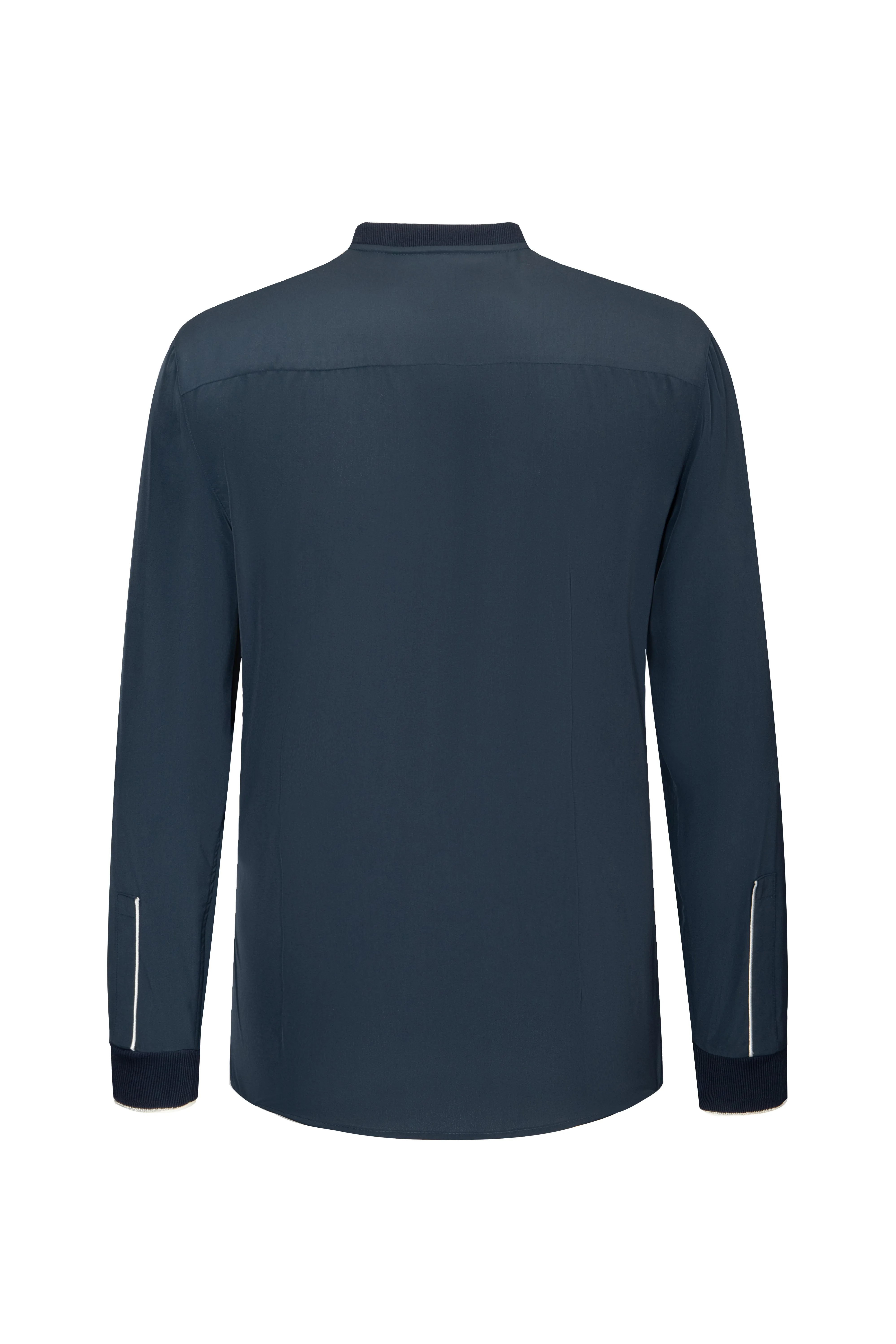 Stand-collar Contrast-trim Chest-pocket Shirt
