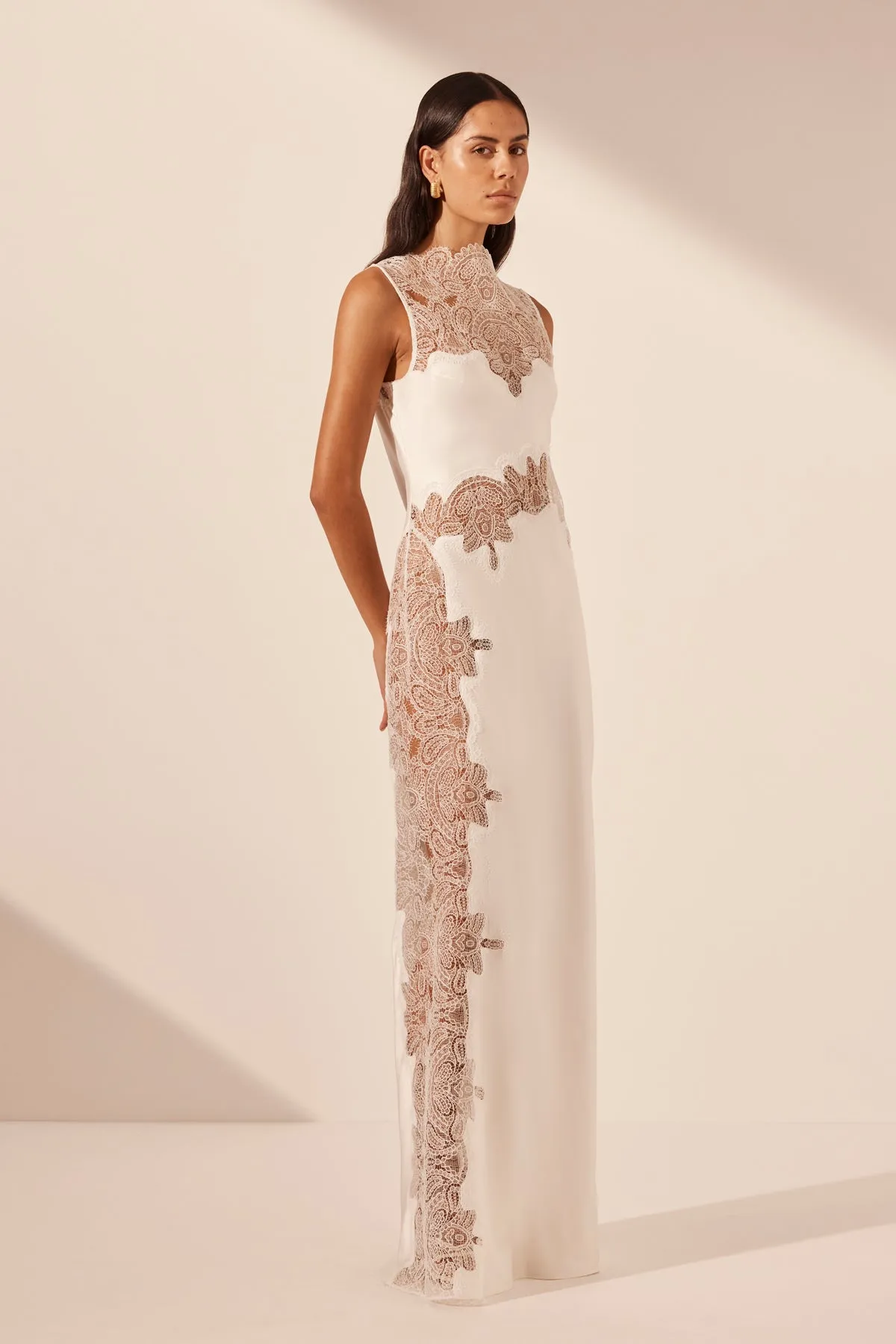 STRATUS LACE HIGH NECK MAXI DRESS - IVORY