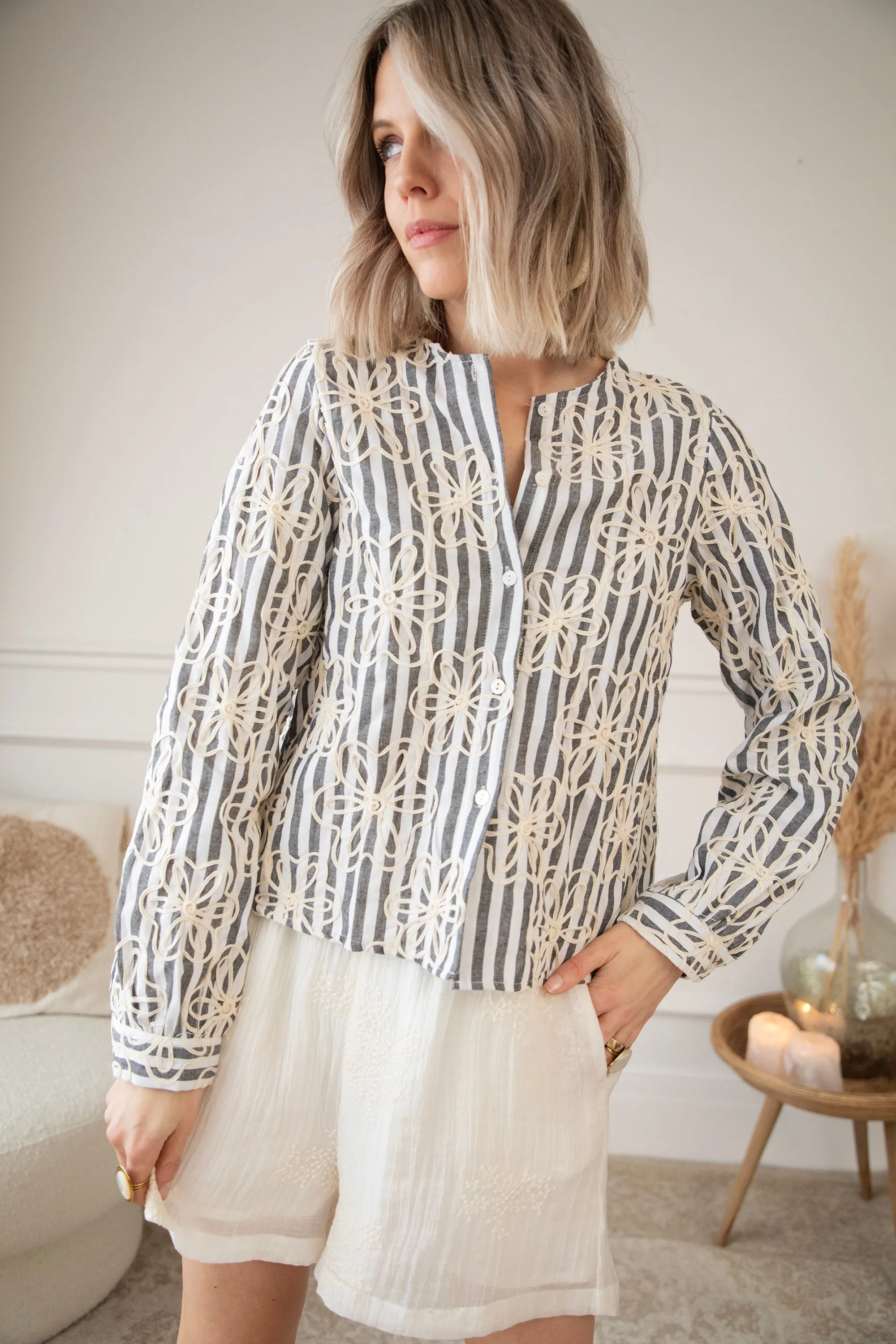 Stripes & Florals Black - Blouse
