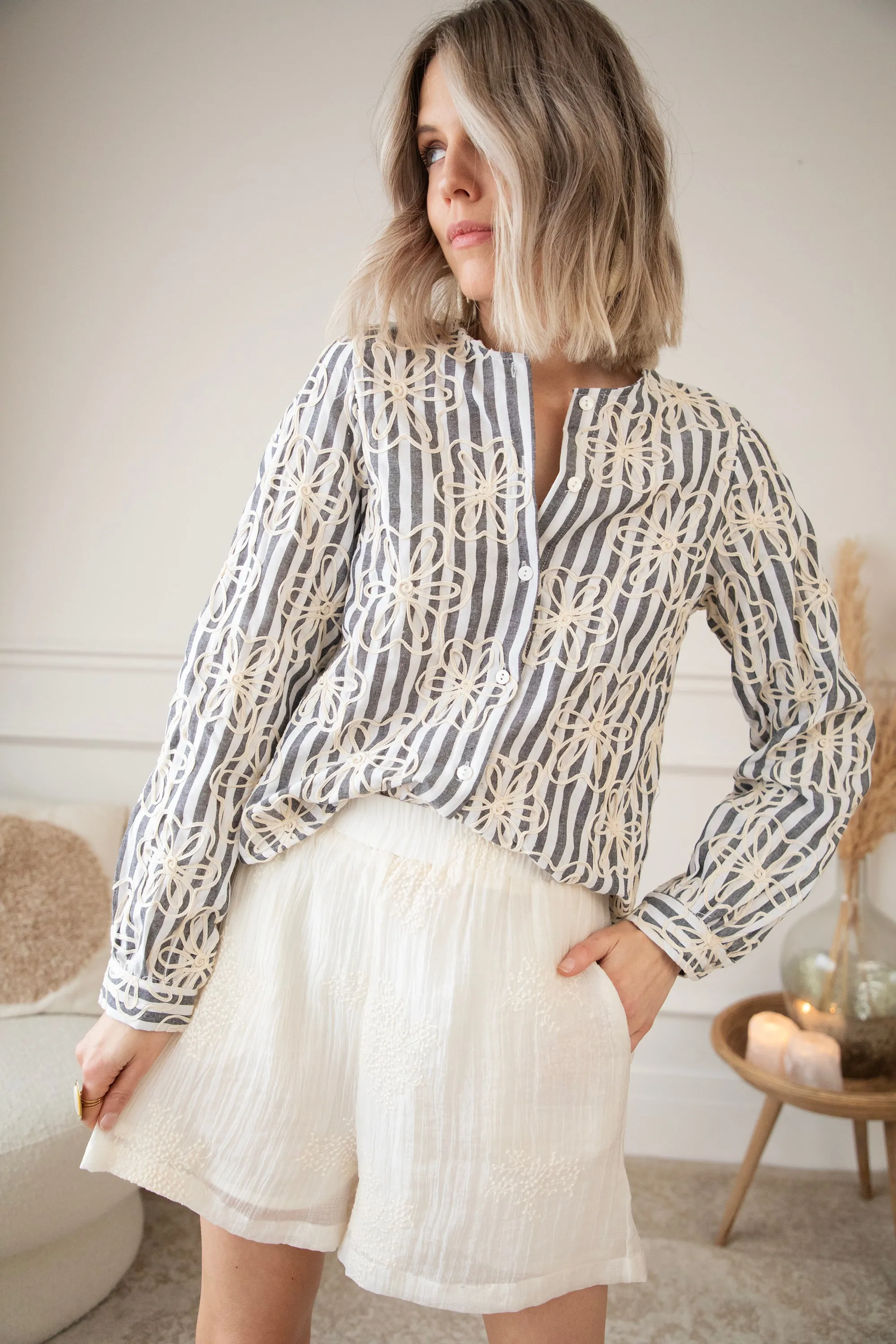 Stripes & Florals Black - Blouse